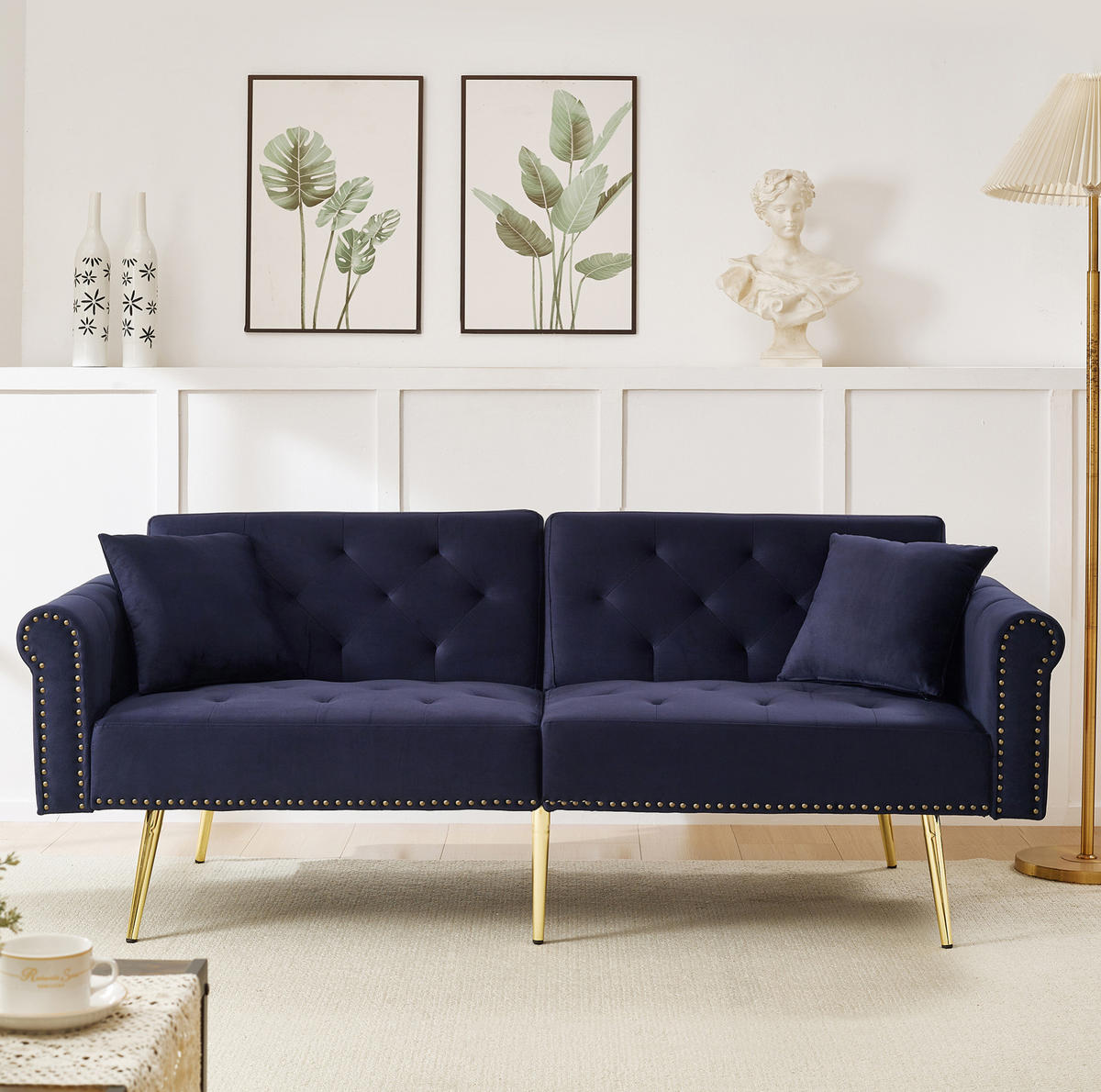 SCHLAFSOFA 2-Sitzer Samt mit 3-stufig verstellbarer Rückenlehne Antikblau 173/75/70 cm - Blau, Textil (70/173/75cm) - Redom