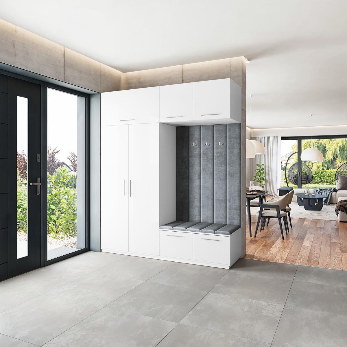 GARDEROBENSCHRANK REMA 200/240/60 cm Modern Garderobe-Set Weiß - Weiß/Grau, Holzwerkstoff (200/240/60cm) - MASSENO