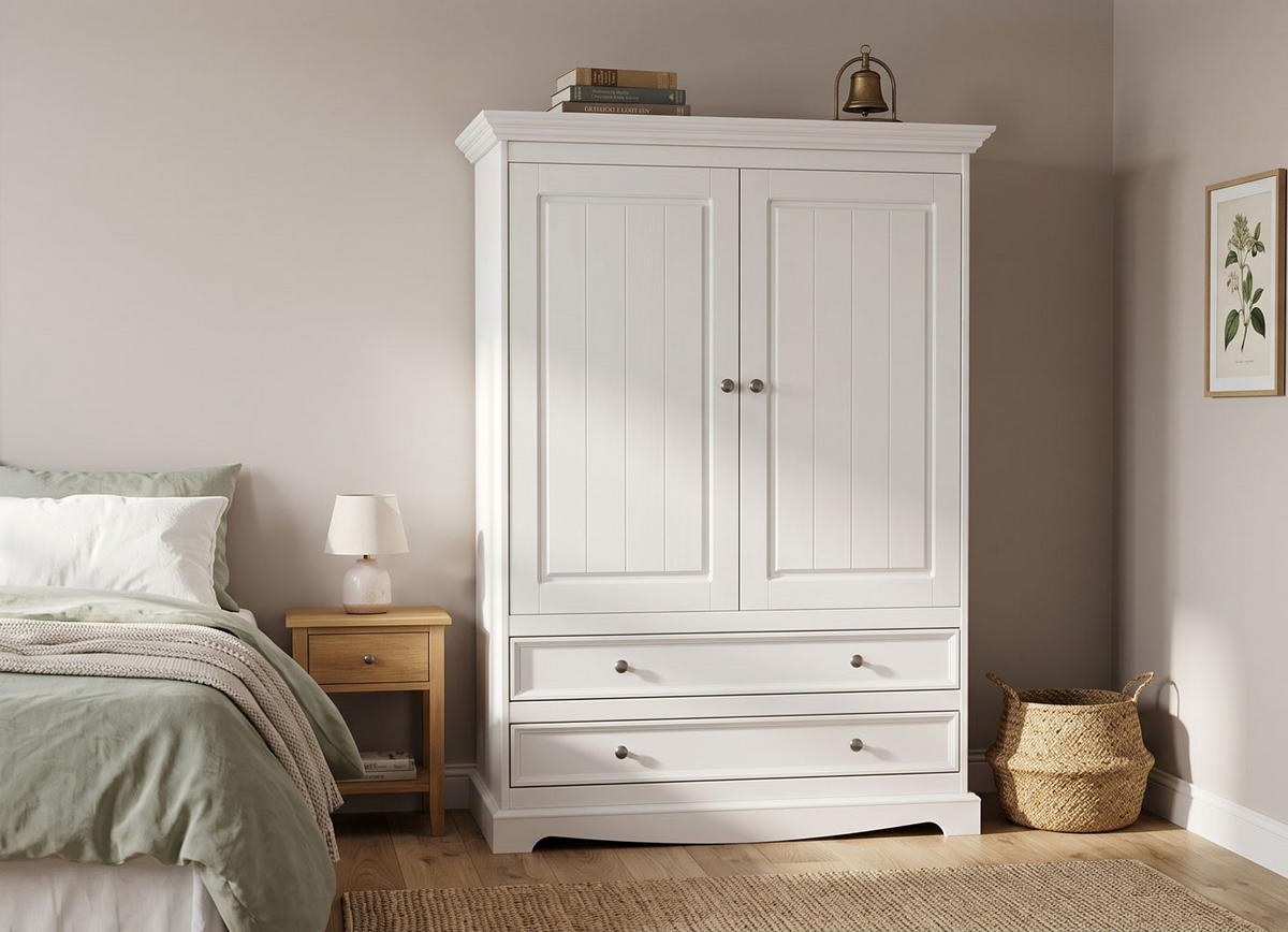 WÄSCHESCHRANK Belluno Elegante Kiefer weiß (RAL9010) lackiert 108 / 45 / 147cm - Weiß, Holz/Metall (108/147/45cm) - Feldmann-Wohnen