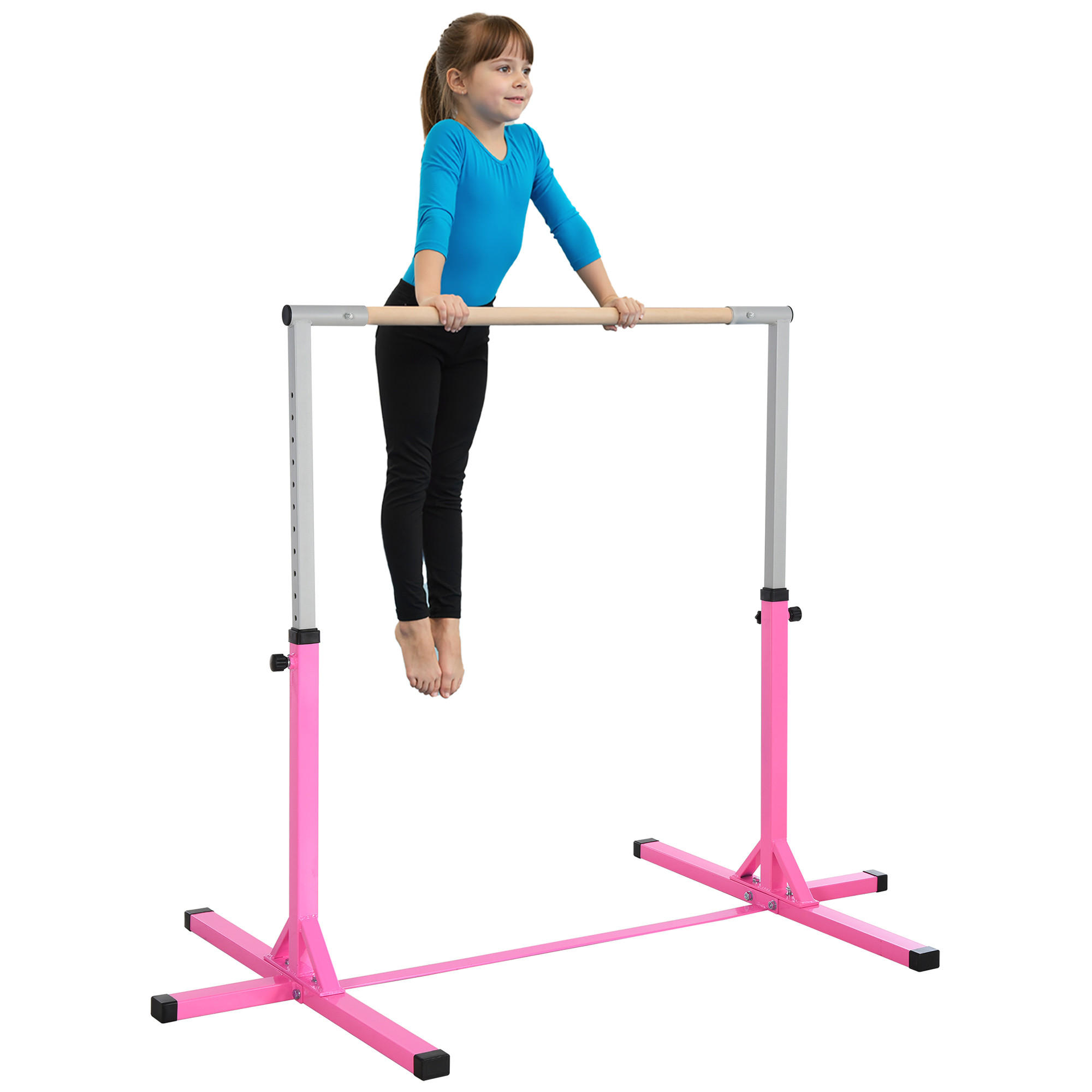 GYMNASTIKSTANGE DE-10731 höhenverstellbar, Holz & Stahl Rosa - Pink, Metall (121/194cm) - ComfortXL
