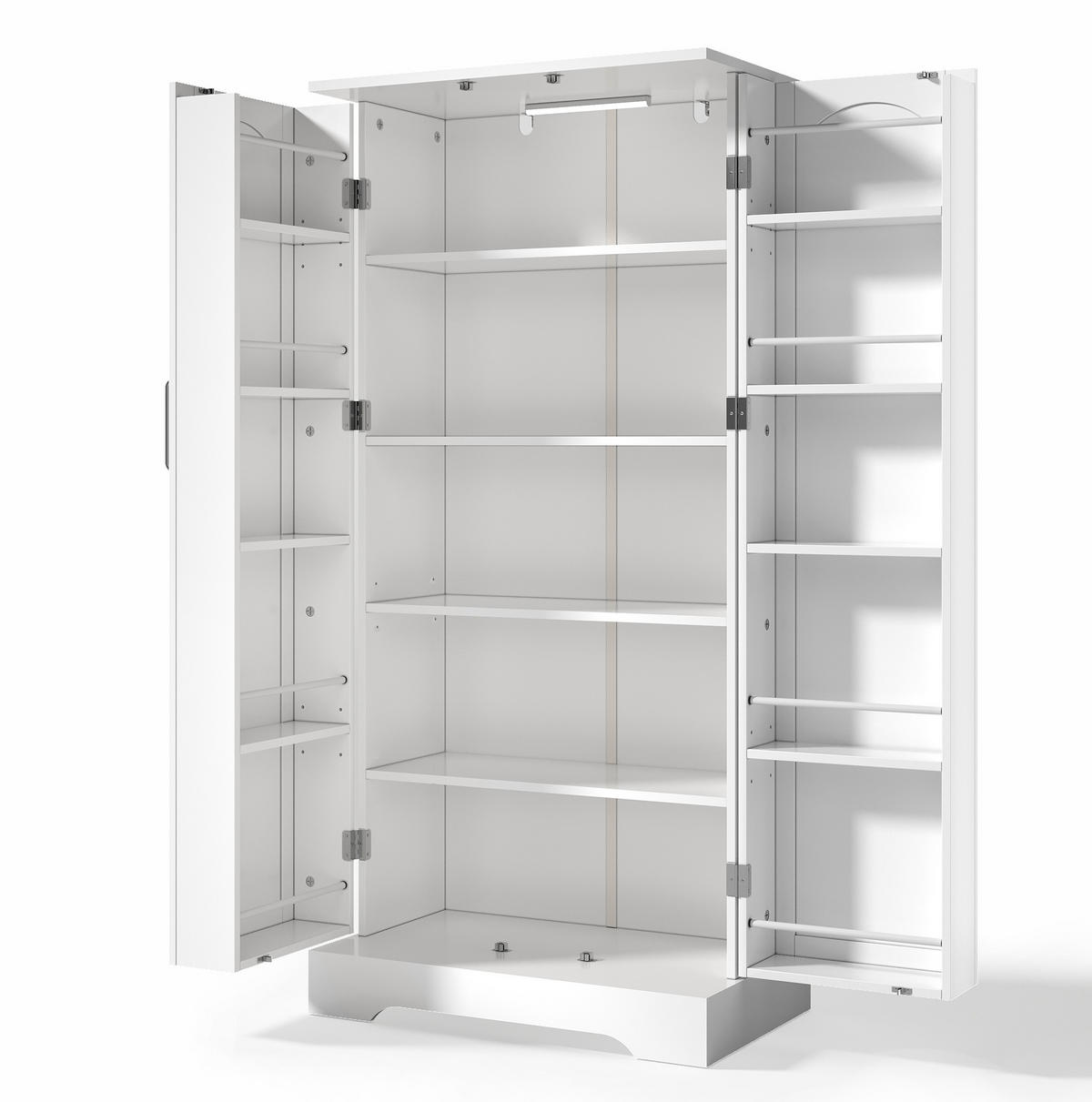 KUCHYŇSKÁ skříňka z MDF a dřevotřísky 60x35x128 cm bílá s LED senzorovým osvětlením a nastavitelnými policemi - bílá, kompozitní dřevo (60/128/35cm) - Modfu