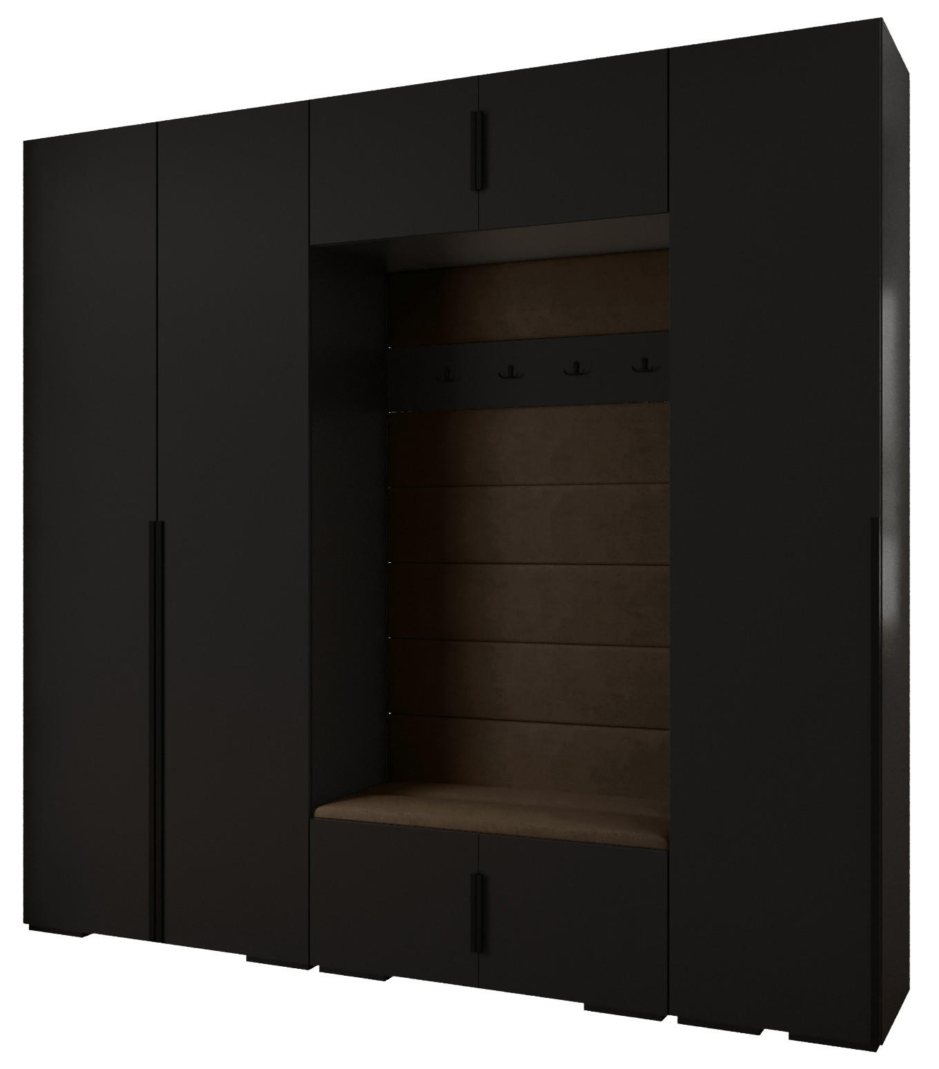 Abiks Möbel Garderoben-Set Schwarz, Dunkelbraun 250x236.7x47 cm