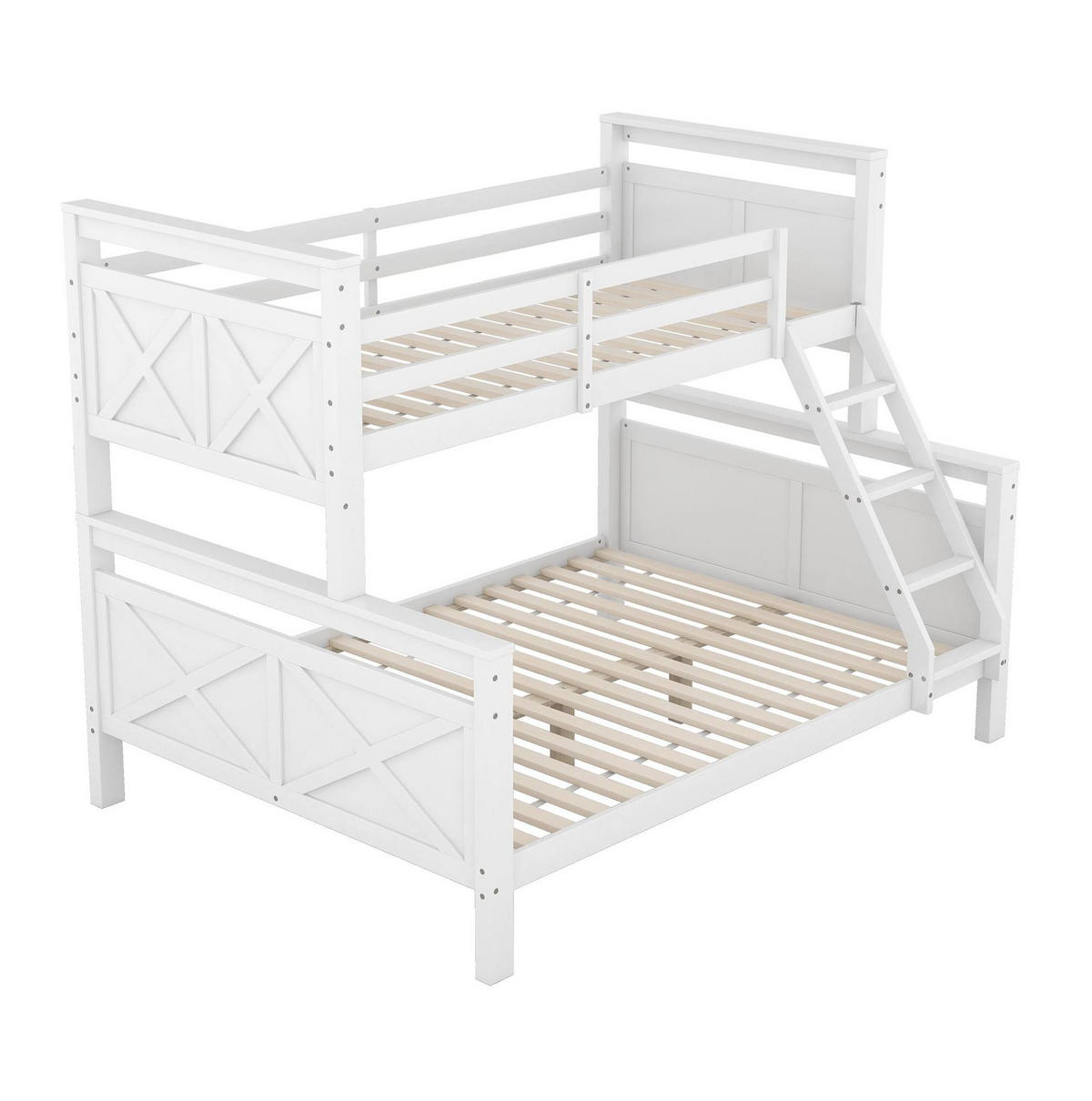 ETAGENBETT 90/200 cm mit Leiter und Sicherheitsgeländer umbaubar in 2 getrennte Betten weiß - Weiß, Holz (140/200cm) - OKWISH