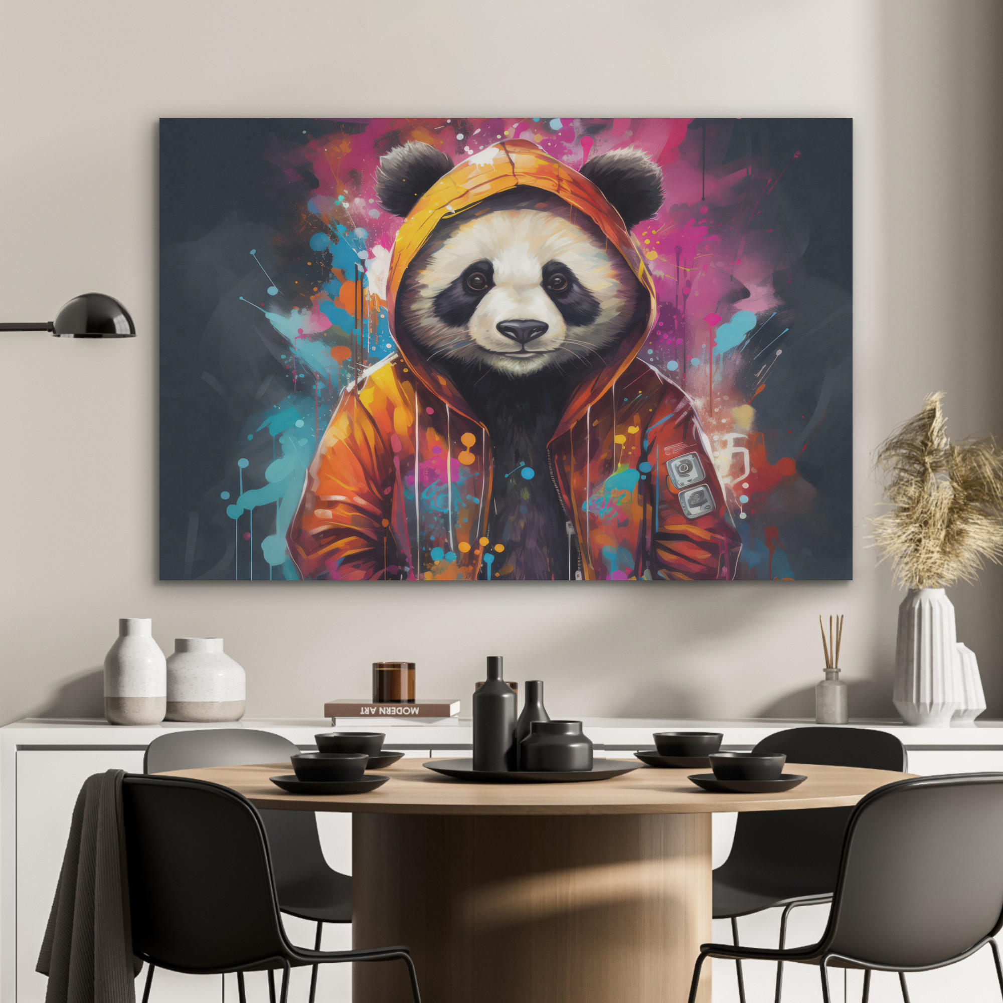 AKUSTIKPANEEL Panda - Jacke - Graffiti - Orange 100x70 cm - Orange, Textil (100/0.9/70cm) - MuchoWow
