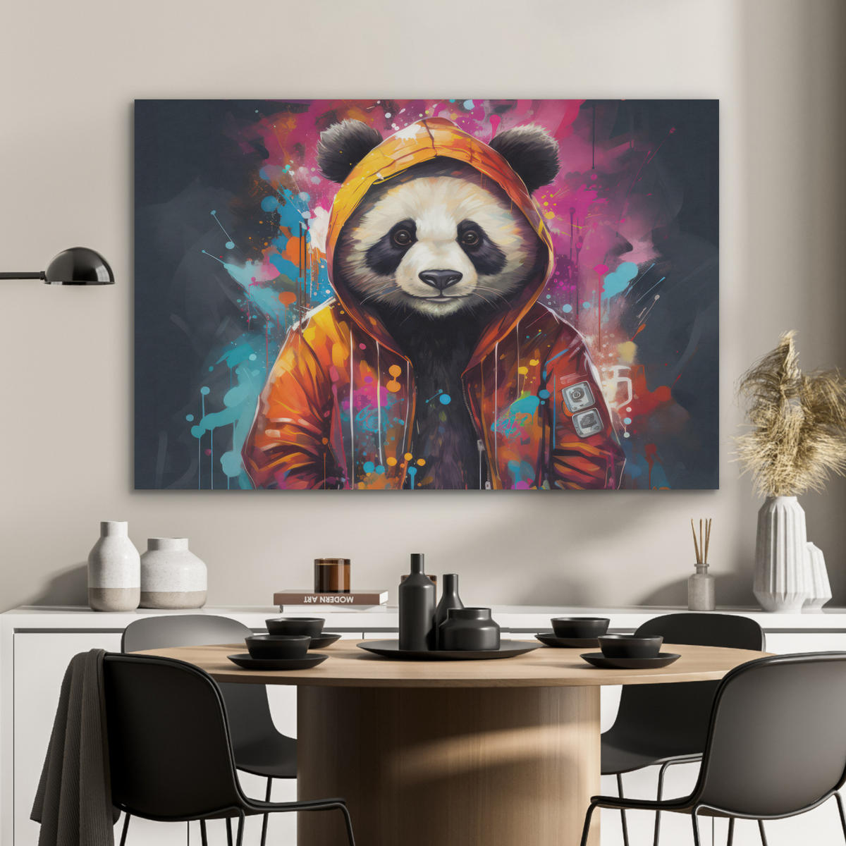 AKUSTIKPANEEL Panda - Jacke - Graffiti - Orange 100x70 cm - Orange, Textil (100/0.9/70cm) - MuchoWow