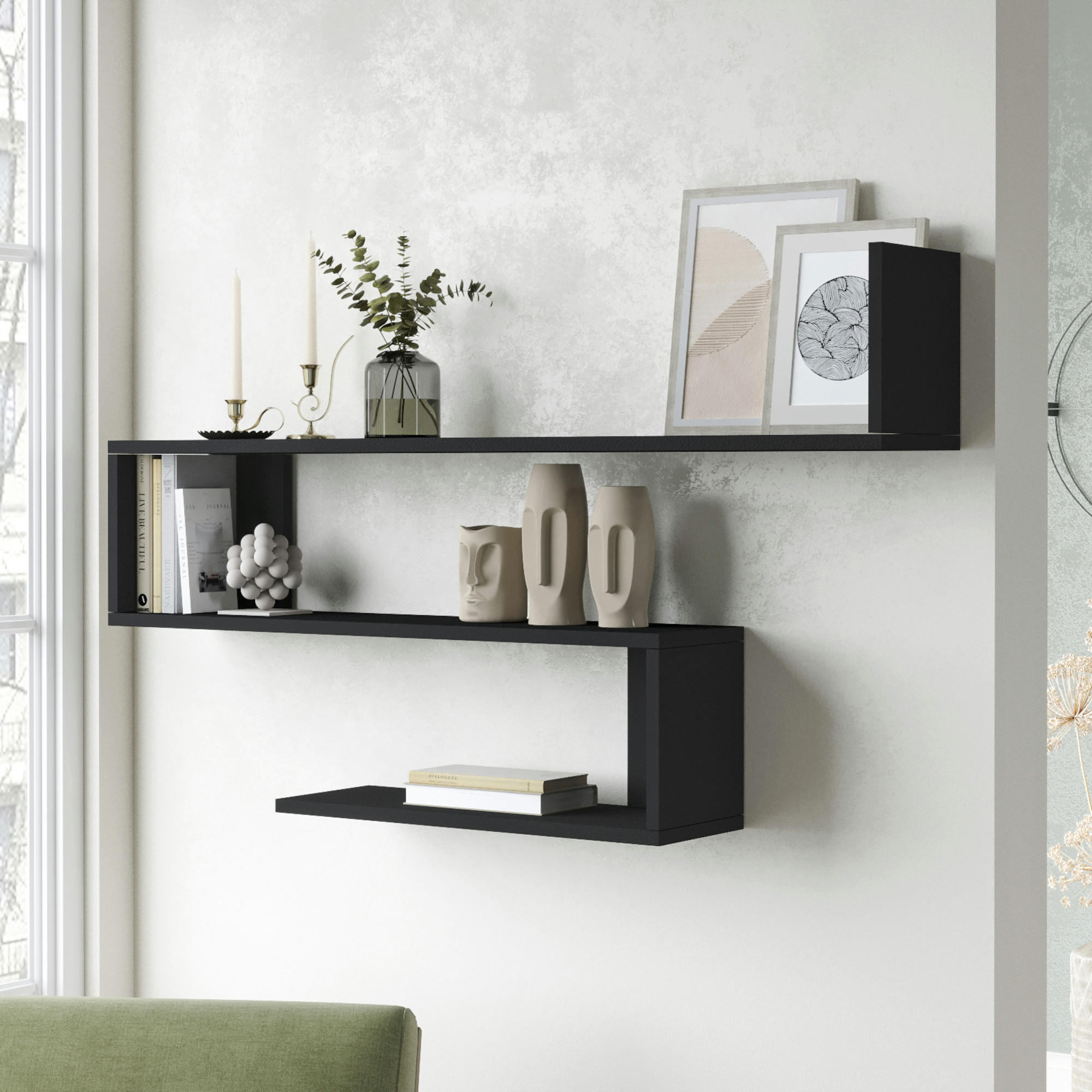 WANDREGAL Kitee - Schwarz, Holzwerkstoff (120/71.5/14.5cm) - [en.casa]