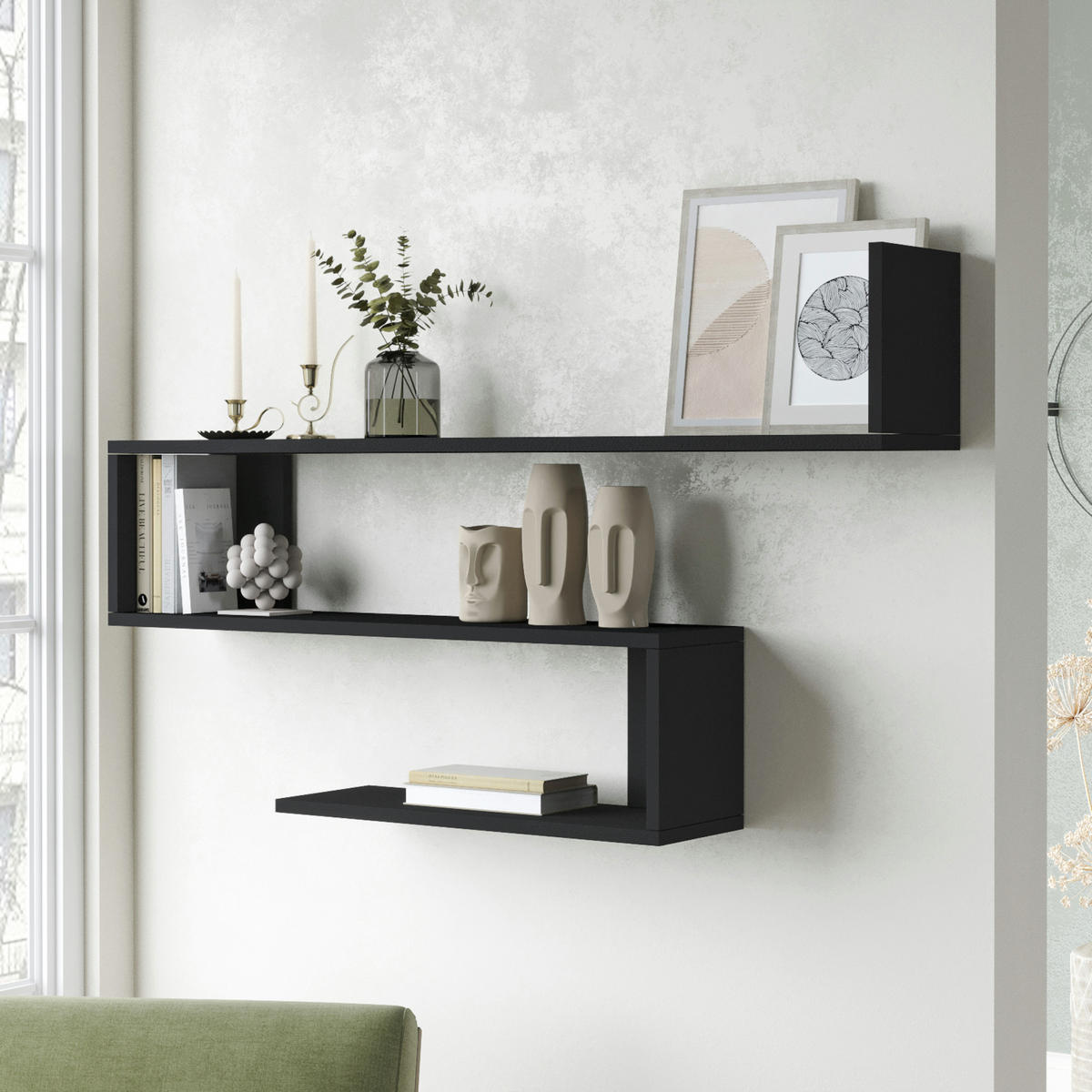 WANDREGAL Kitee - Schwarz, Holzwerkstoff (120/71.5/14.5cm) - [en.casa]