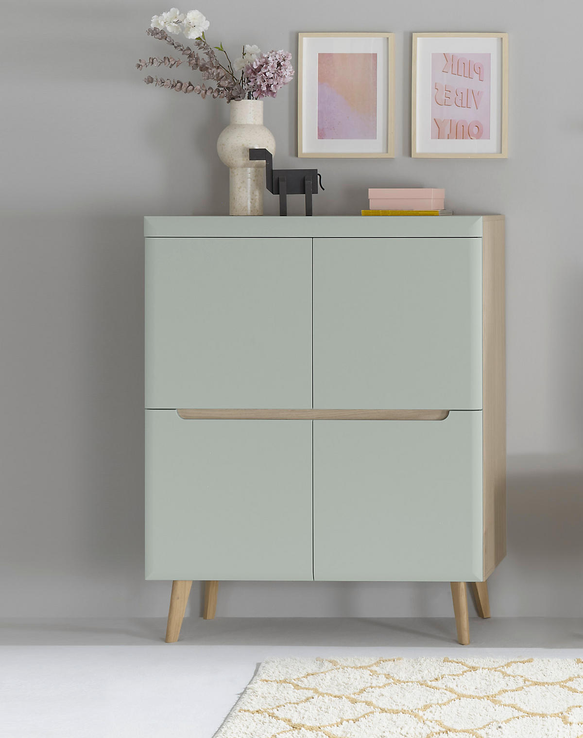 HIGHBOARD Pistazie grün, Eiche, skandinavisch 107 x 134 cm, Kommode mit Soft-Close - Eichefarben/Pastellgrün, Eichenholz/Holz (107/134/40cm) - Furn.Design