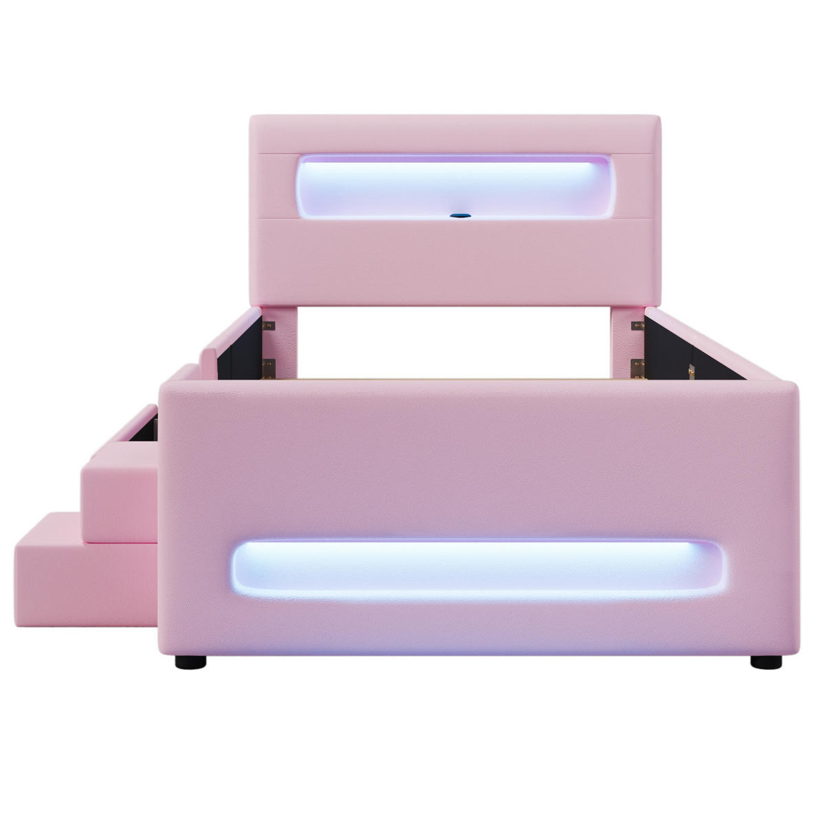 POLSTERBETT 90/200 cm rosa aus MDF/PU mit LED und Schublade - Rosa, Holzwerkstoff (90/200cm) - OKWISH