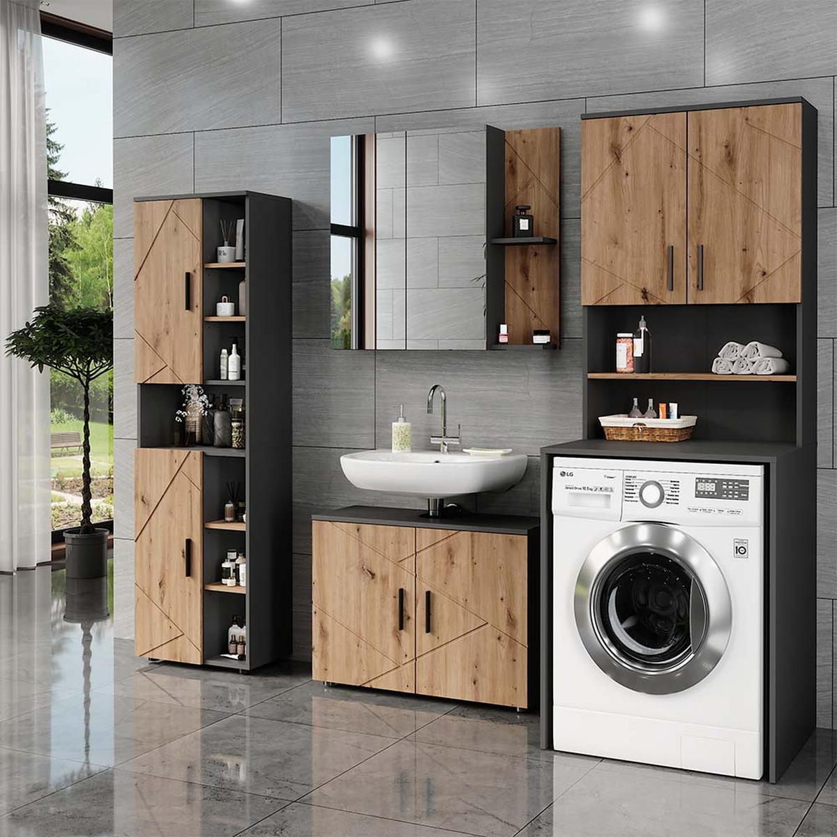 SKŘÍŇKA NA PRAČKU Irma Antracit - medově dubová/antracitová, kompozitní dřevo (68/88.5/60.1cm) - Vicco