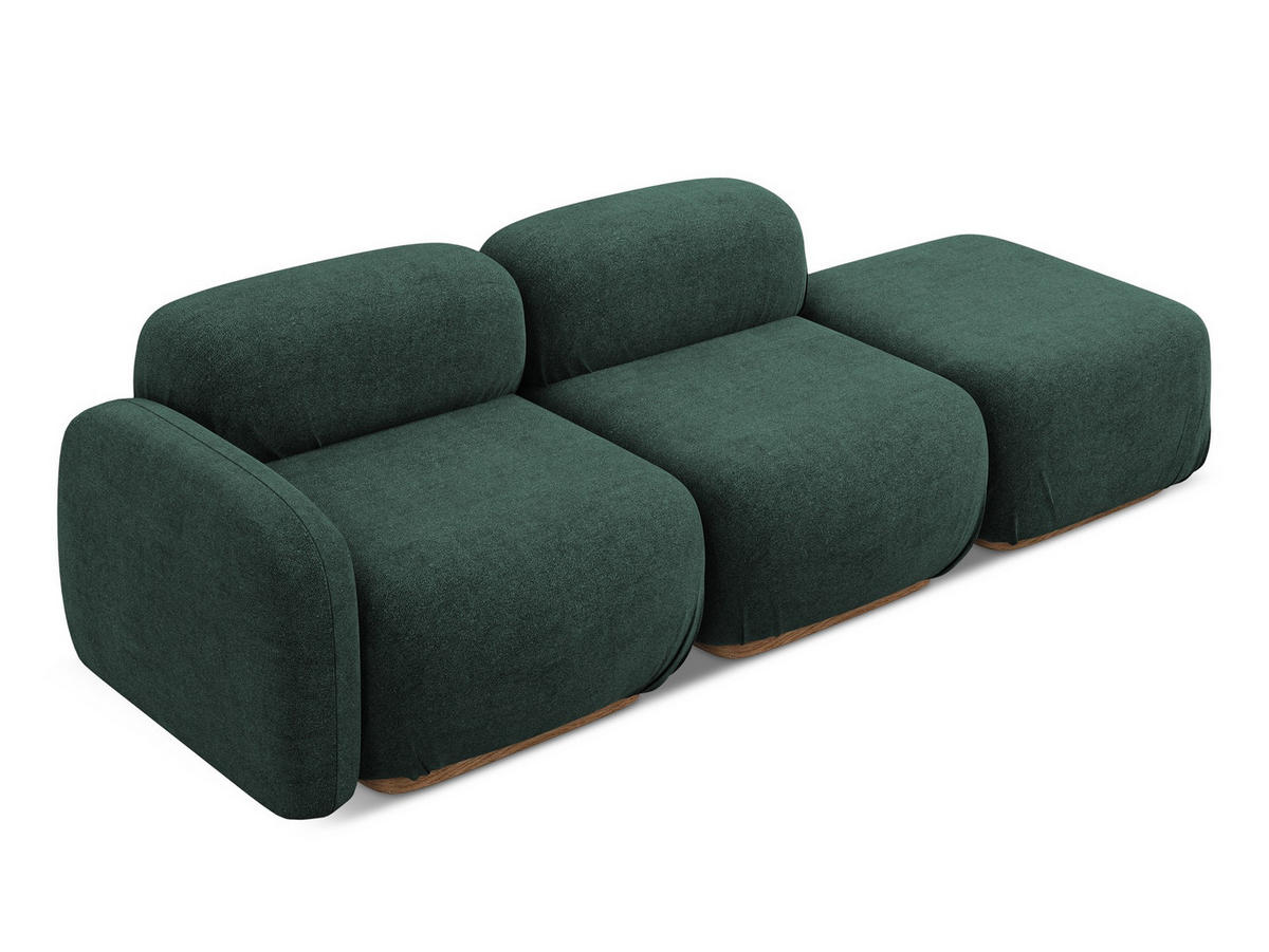3-SITZER SOFA Bouclé Stoff Grün - Dunkelgrün/Braun, Holz/Textil (258/73/95cm) - Makamii