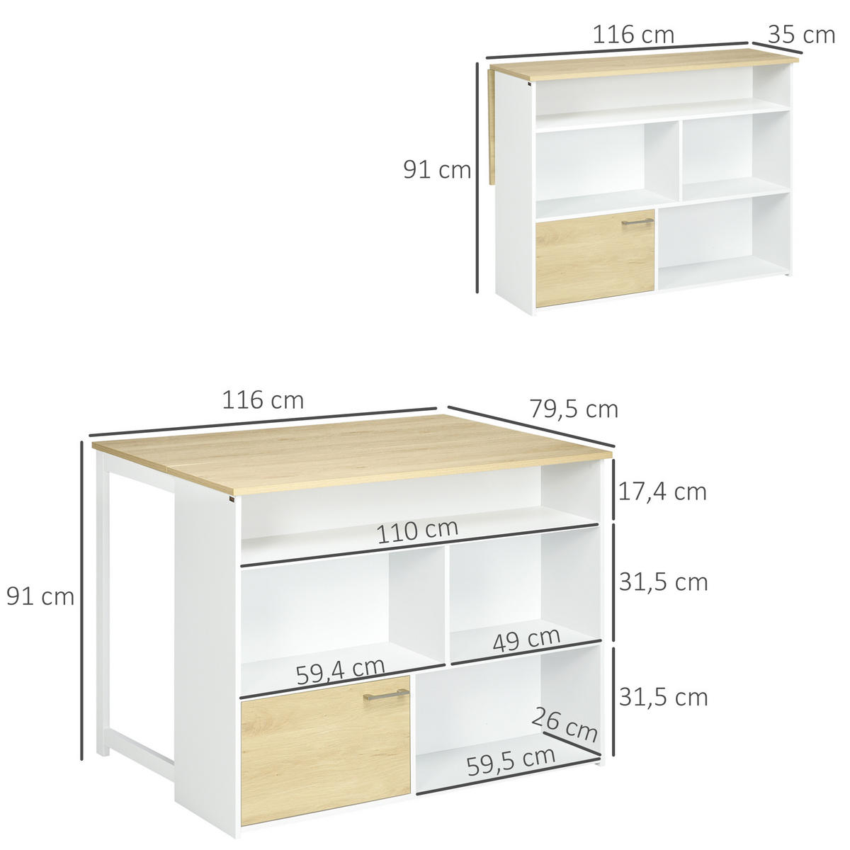 BARTISCH Weiß 1 Stück - Weiß, Kunststoff (116/79.5/91cm) - GiPP