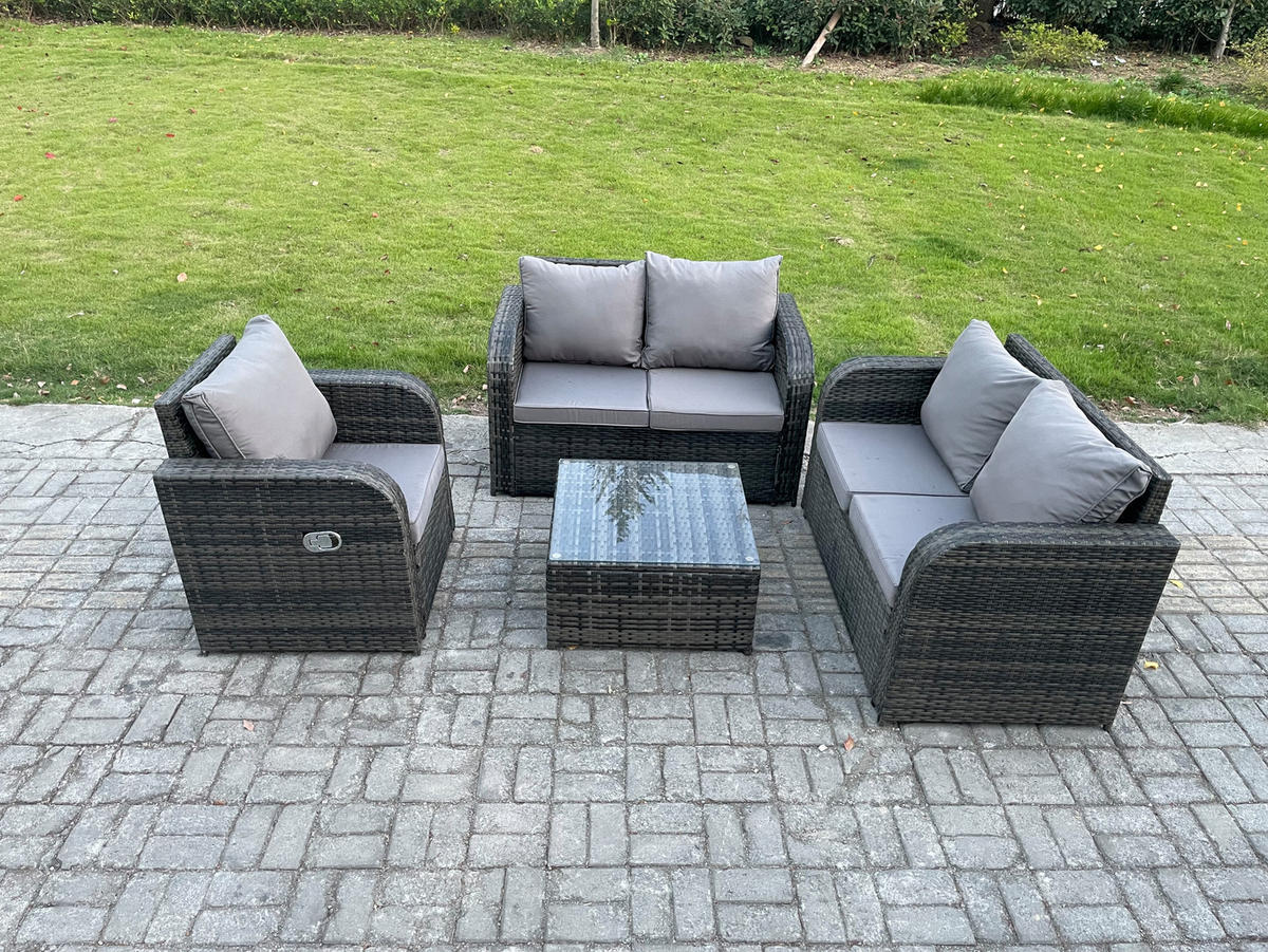 LOUNGEGARNITUR Polyrattan Dunkelgrau 5-Sitzer - Dunkelgrau, Metall - Fimous