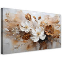 WANDBILD weiß und braun bemalte wildblumen - Beige, Textil (100/50cm) - Feeby