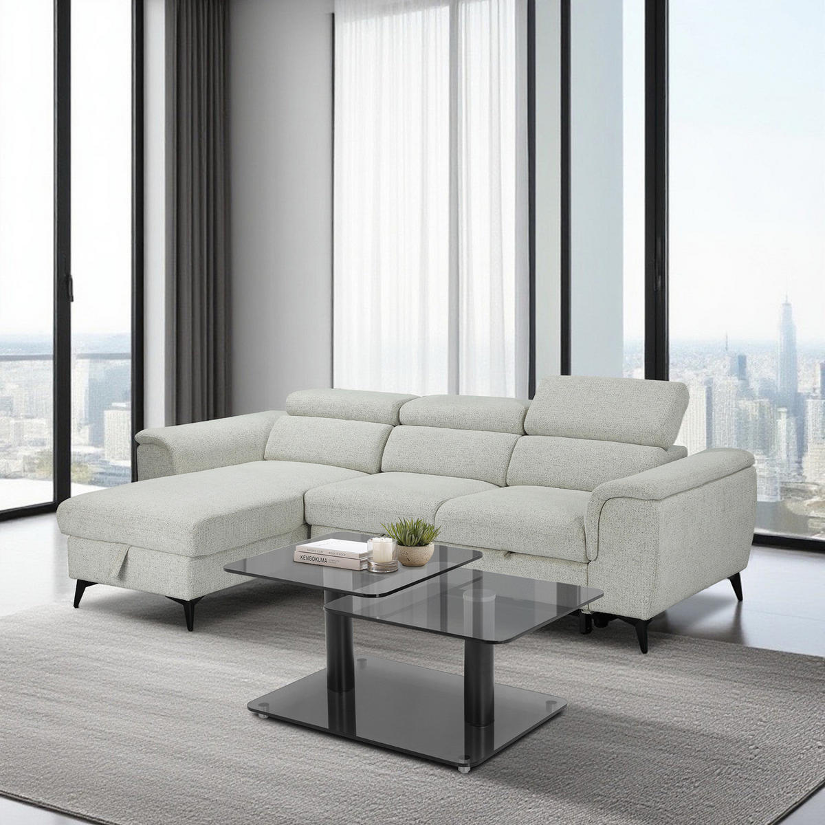 COUCHTISCH - Quadratisch - Glas / Metall - Grau / Schwarz - Schwarz/Grau, Glas/Metall (54/115/43cm) - home24