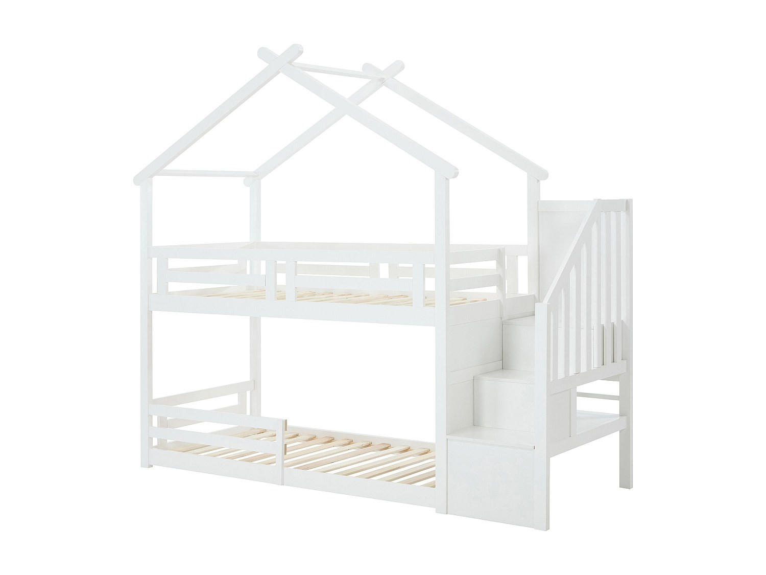 HOCHBETT Hausbett - 90 x 190 cm - Kiefer & MDF - Weiß - TALETY - Weiß, Holz (96/250cm) - Vente-Unique