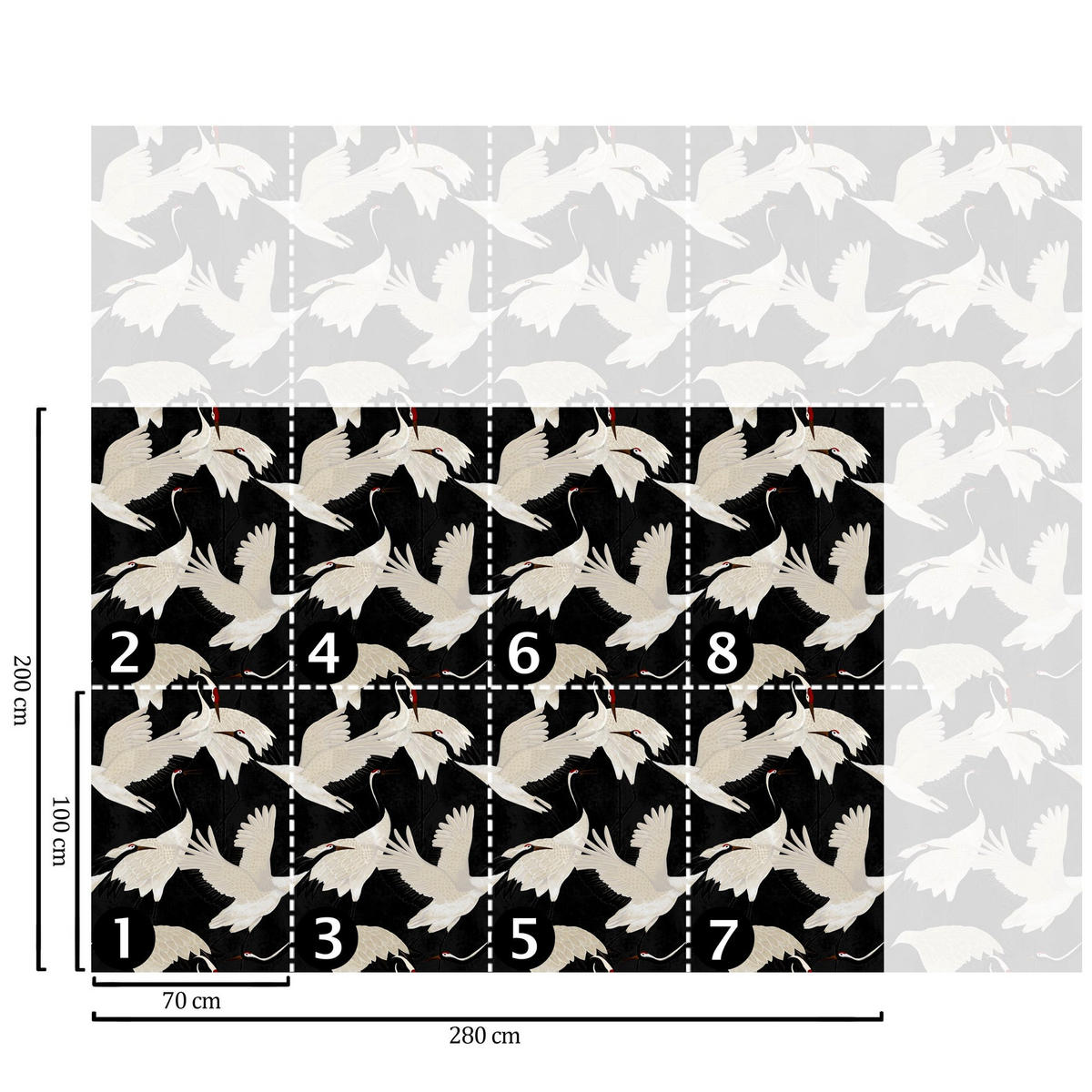 TAPETE Reiher aus echtem Papier, 200x280cm, 8 Bögen - Schwarz, Papier (200/280cm) - WALLPAPERS4BEGINNERS