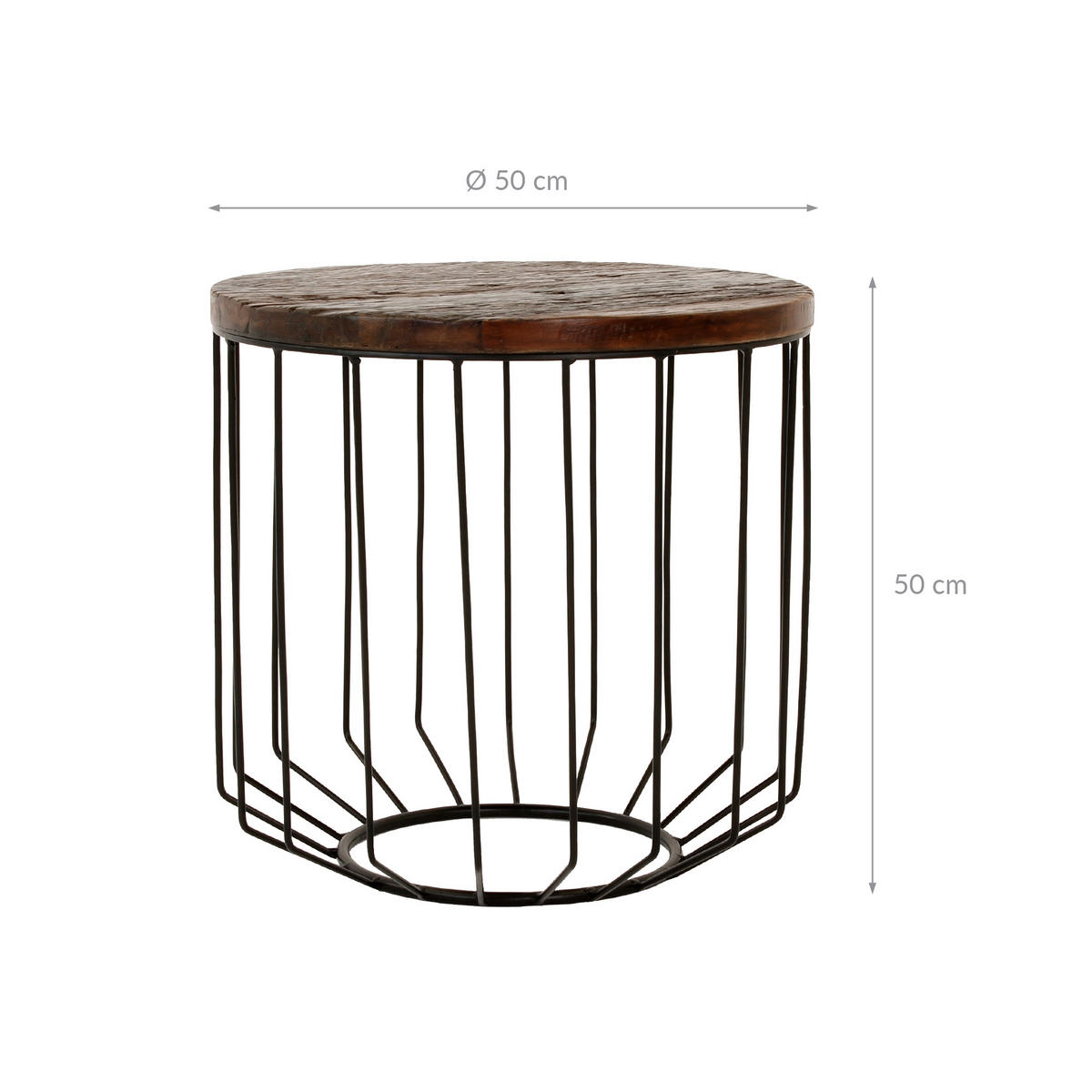 COUCHTISCH rund Ø50x50 cm Natur-Schwarz aus Altholz mit Metallgestell - Braun, Holz (50/50/50cm) - WOMO-DESIGN