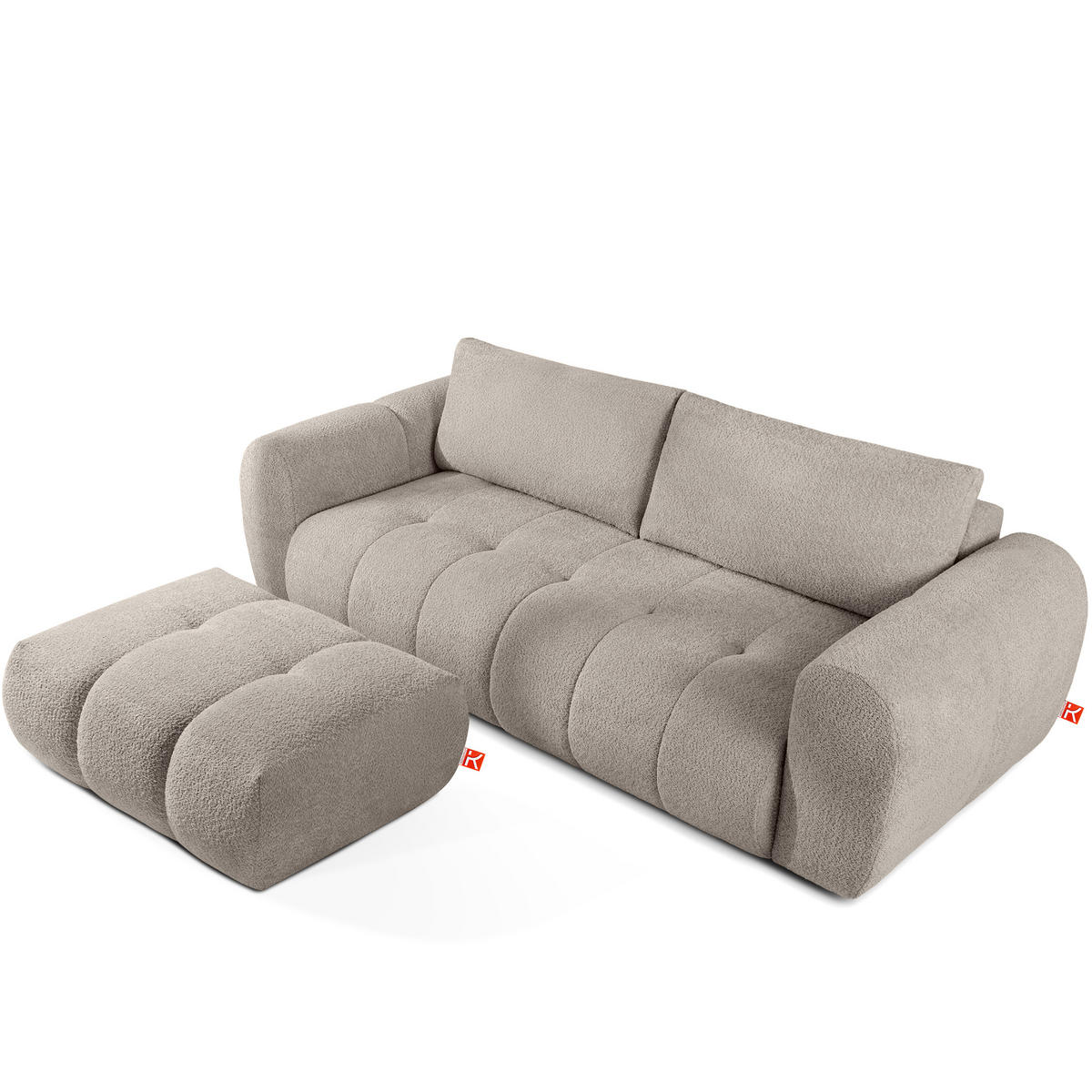 POUF LIRA, Grau, Bouclé - Grau, Holz/Holzwerkstoff (96/43/50cm) - KONSIMO®