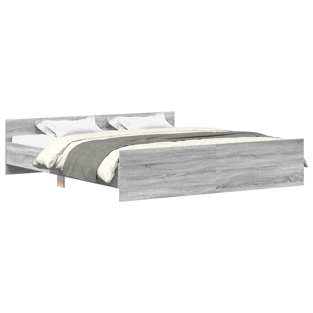 BETTGESTELL Mit Kopf- Und Fussteil Grau Sonoma 180/200 Cm - Grau, Holzwerkstoff (180/200cm) - vidaXL