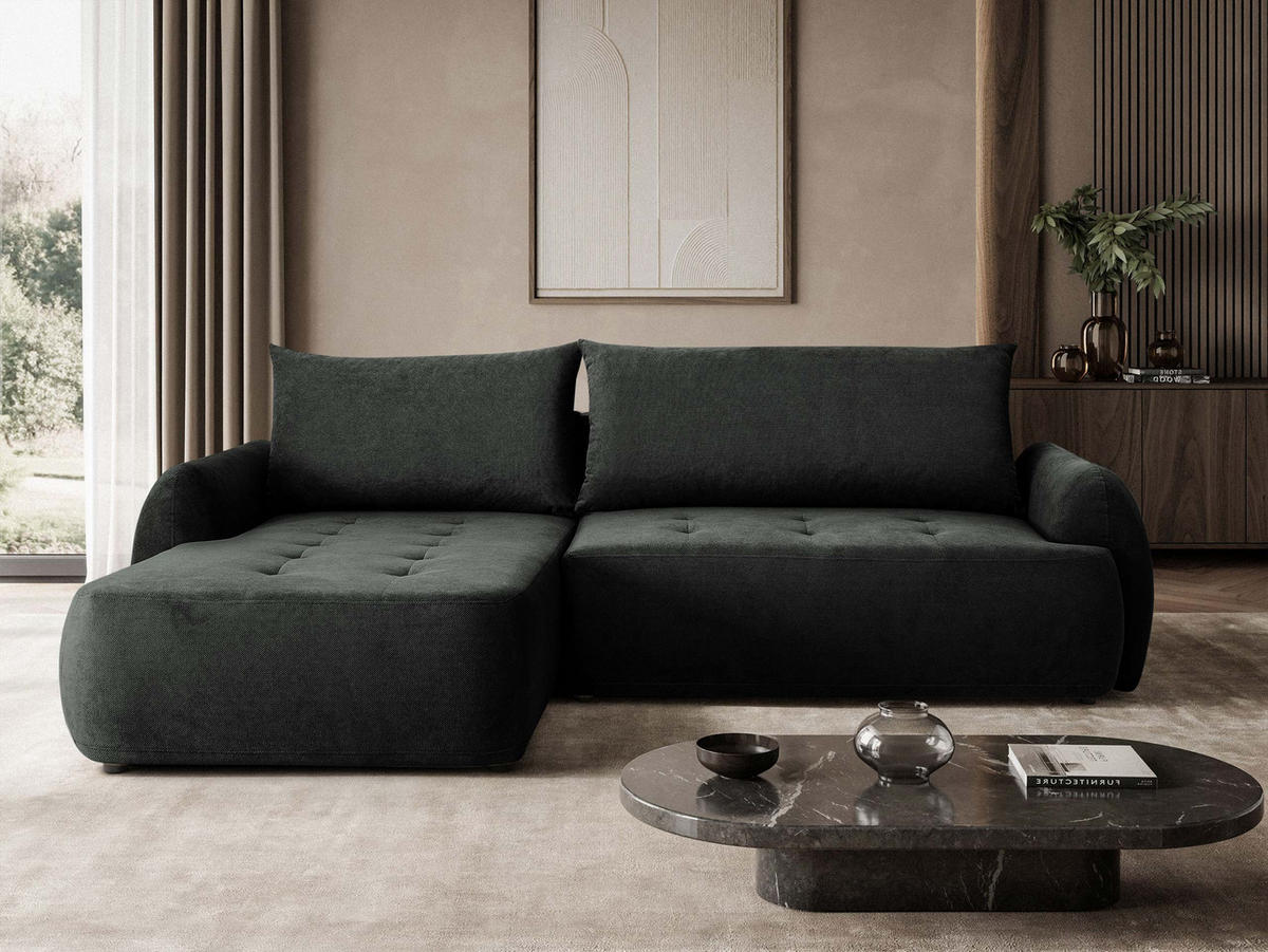 COLTAR Bueno II, Stanga - gri închis/negru, material textil/lemn (280/185cm) - MIRJAN24