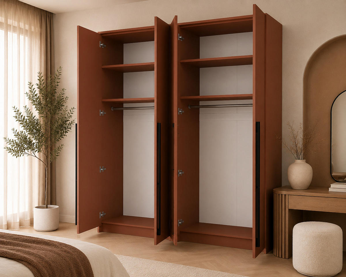 KLEIDERSCHRANK MIT SPIEGEL: Terrakotta / Griffe Silber, 205 x 65 x 217,2 cm - Silberfarben/Terracotta, Holzwerkstoff (205/217.2/65cm) - 3XE LIVING