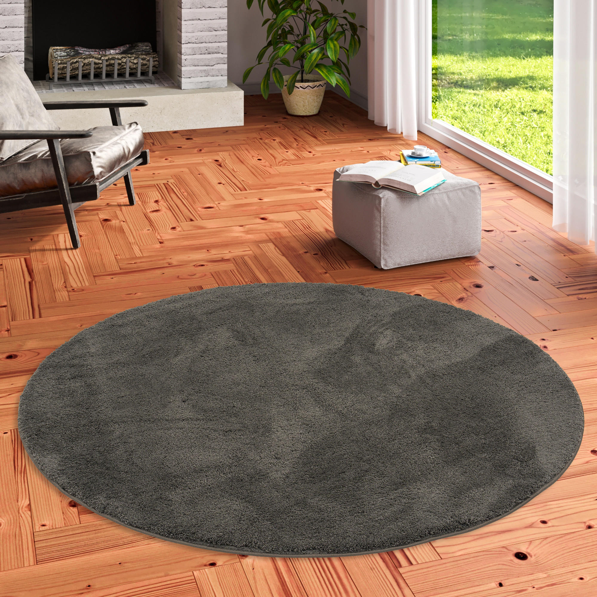 HOCHFLOR SUPER SOFT TEPPICH SILKY RUND - Anthrazit, Textil (200/200cm) - Pergamon