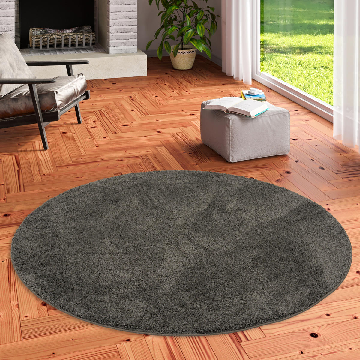 HOCHFLOR SUPER SOFT TEPPICH SILKY RUND - Anthrazit, Textil (160/160cm) - Pergamon