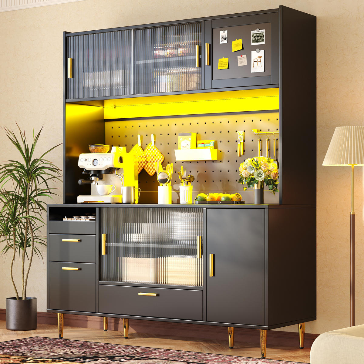 BUFFETSCHRANK Schwarz 140/40/180 cm - Schwarz, Holz (140/180/40cm) - PANGIVO