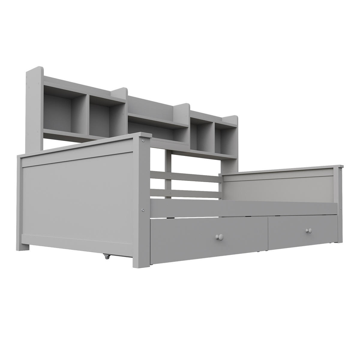 SCHLAFSOFA aus Massivholz 90x200 cm Grau mit Schubladen, Regalfächern und Lattenrost - Grau, Holzwerkstoff (90/200cm) - IVMEU