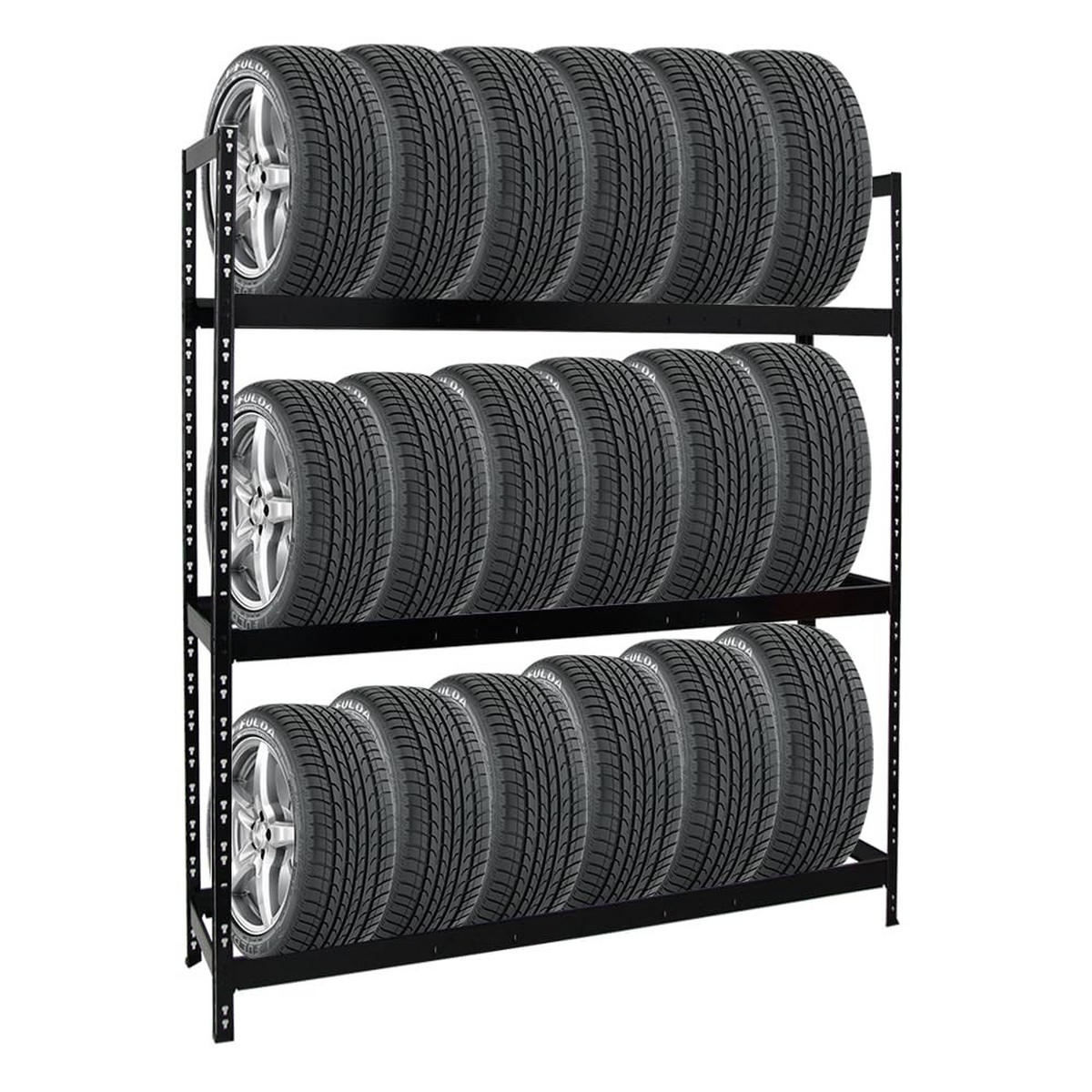 REIFENREGAL Tiger XL 200x180x45 cm 300 kg Fachlast bis zu 21 Reifen auf 3 Ebenen Schwarz - Schwarz, Metall (180/200/45cm) - PROREGAL