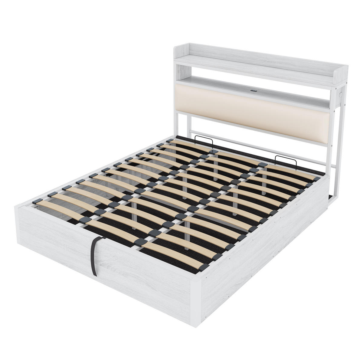 BETT 180/200 cm mit Stauraum und USB-Anschlüssen im Vintage-Design - Weiß, Metall (180/200cm) - OKWISH