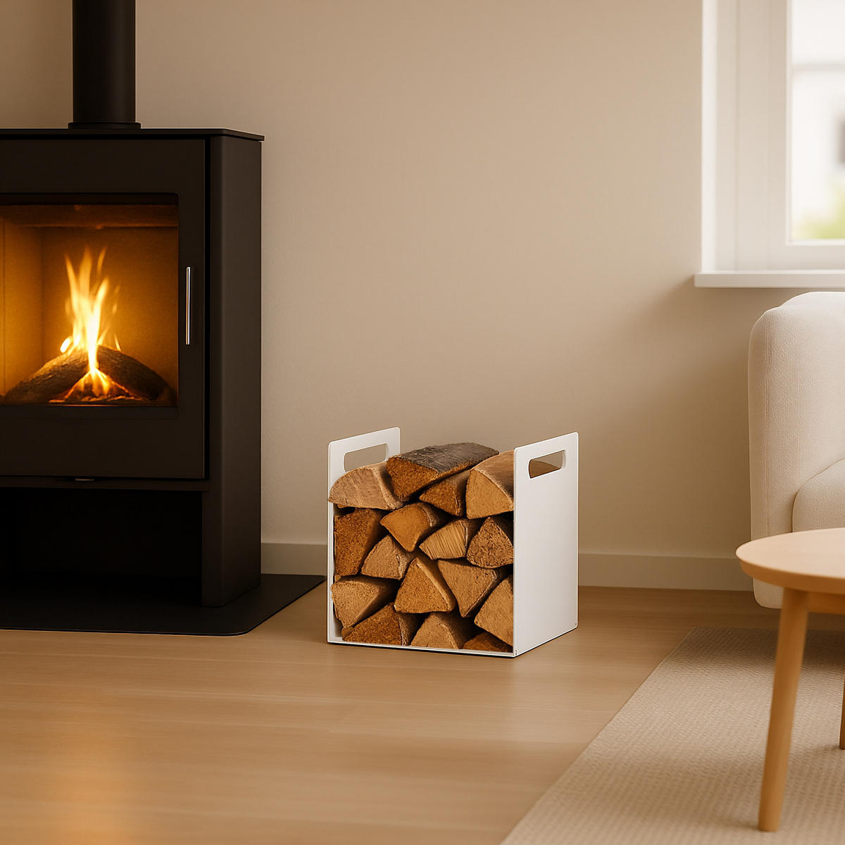 KAMINHOLZREGAL - Weiß, Metall (40/35/30cm) - Relaxdays