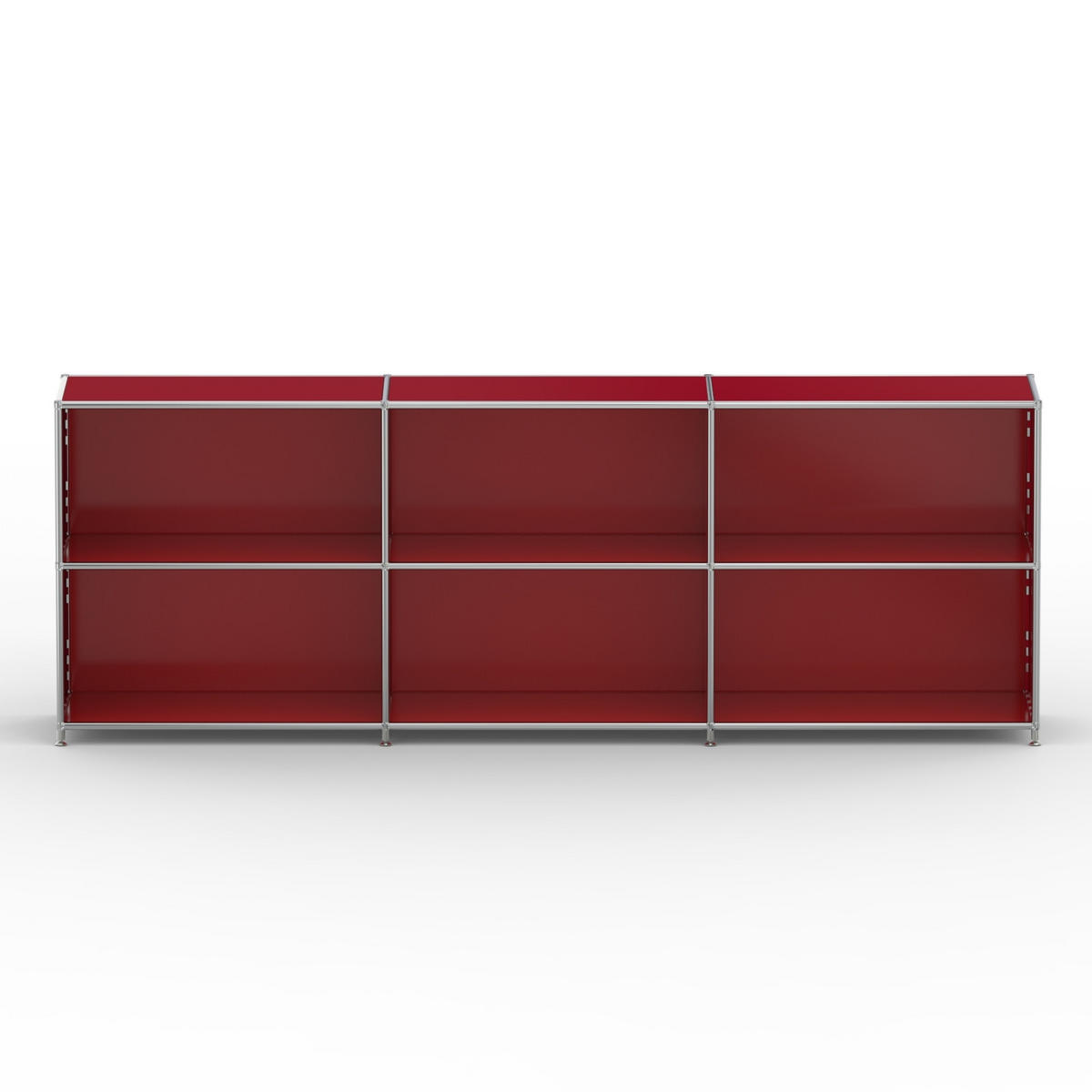 AKTENSCHRANK Büro, 6 offene Fächer, Breite 227 cm, Rubinrot - Chromfarben/Rot, Metall (40/80.5/227.2cm) - Versee