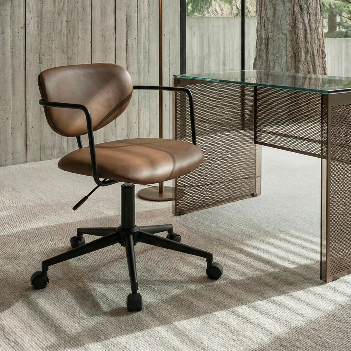 DREHSTUHL höhenverstellbar in Kunstleder Dunkelbraun - Schwarz/Braun, Textil/Metall (54/71/57cm) - Furnhouse