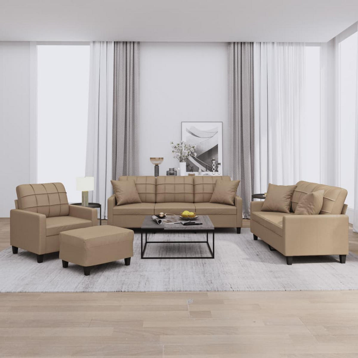 SOFAGARNITUR 4-TLG. Mit Kissen Cappuccino-Braun Kunstleder - Braun, Leder (50/41/60cm) - vidaXL