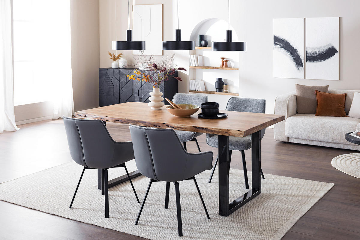 ARMLEHNENSTUHL - 2er-Set - Grau, Textil/Metall (57/87/63cm) - home24