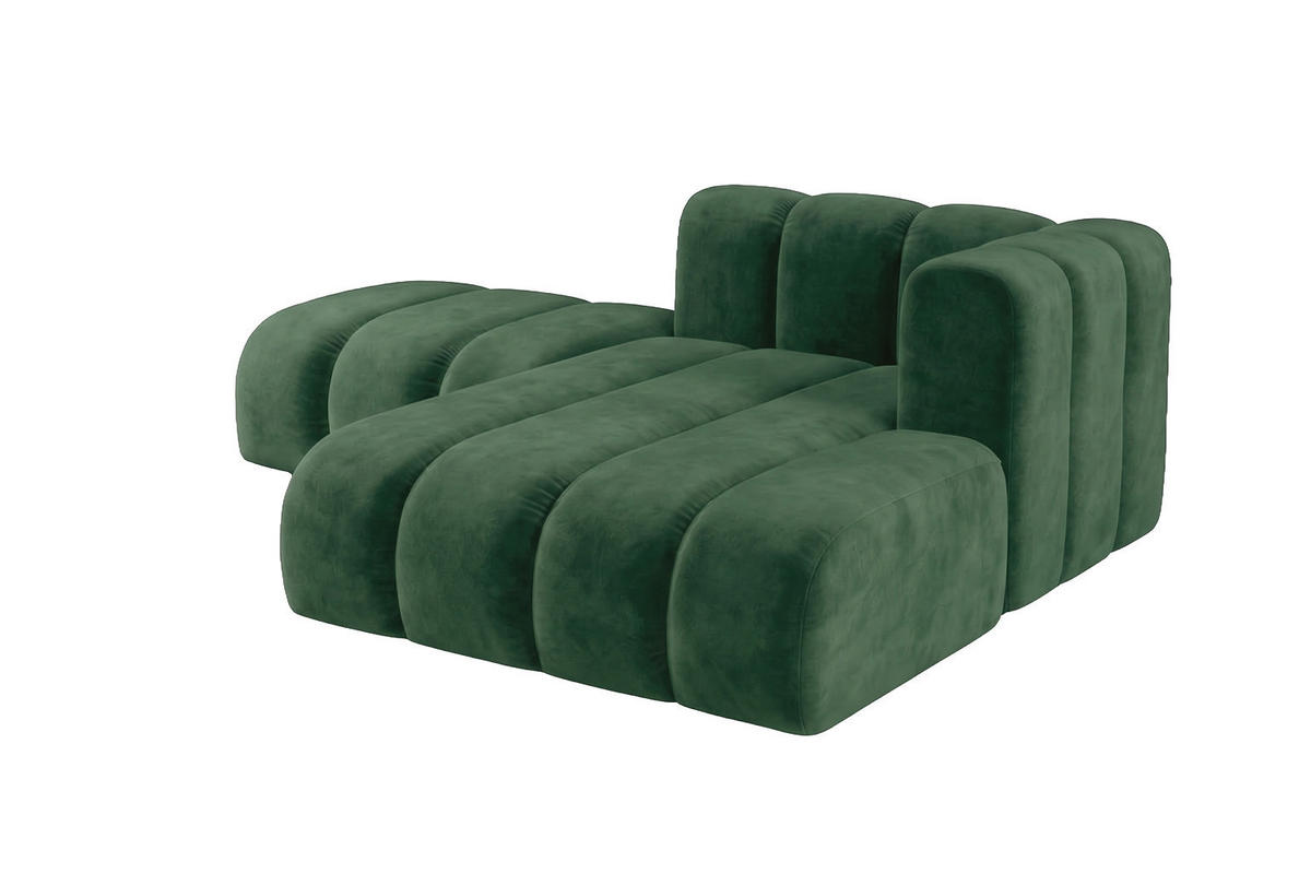 CHAISELONGUE Modulare Mit Hocker, Velvet-Stoff Riviera, Grün, Rechts, GRAND - Grün, Holz (204/179cm) - Kaiser Möbel