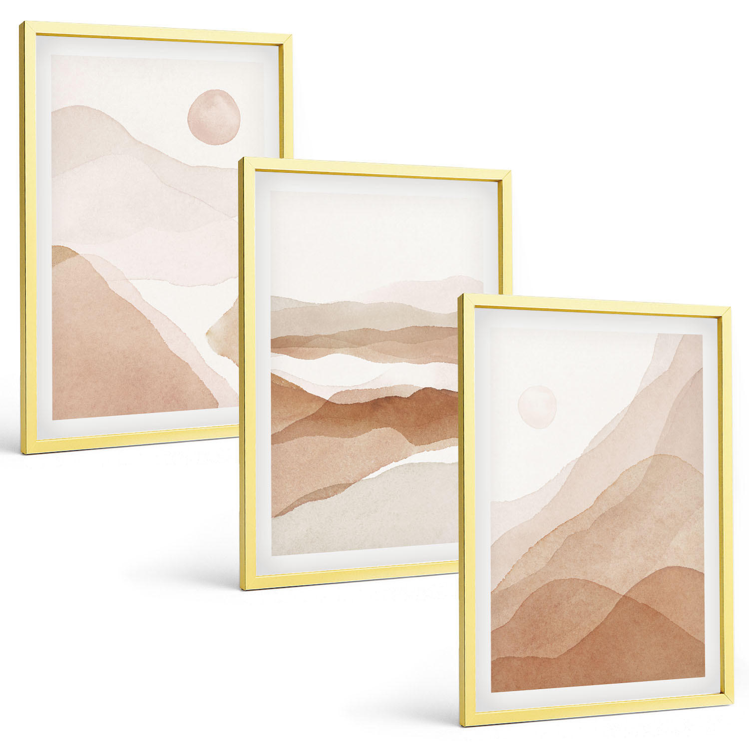 BILDER SET 3er Set - 40x60 cm Goldrahmen - Abstrakte braune Landschaften - Goldfarben, Kunststoff (40/60cm) - TULUP