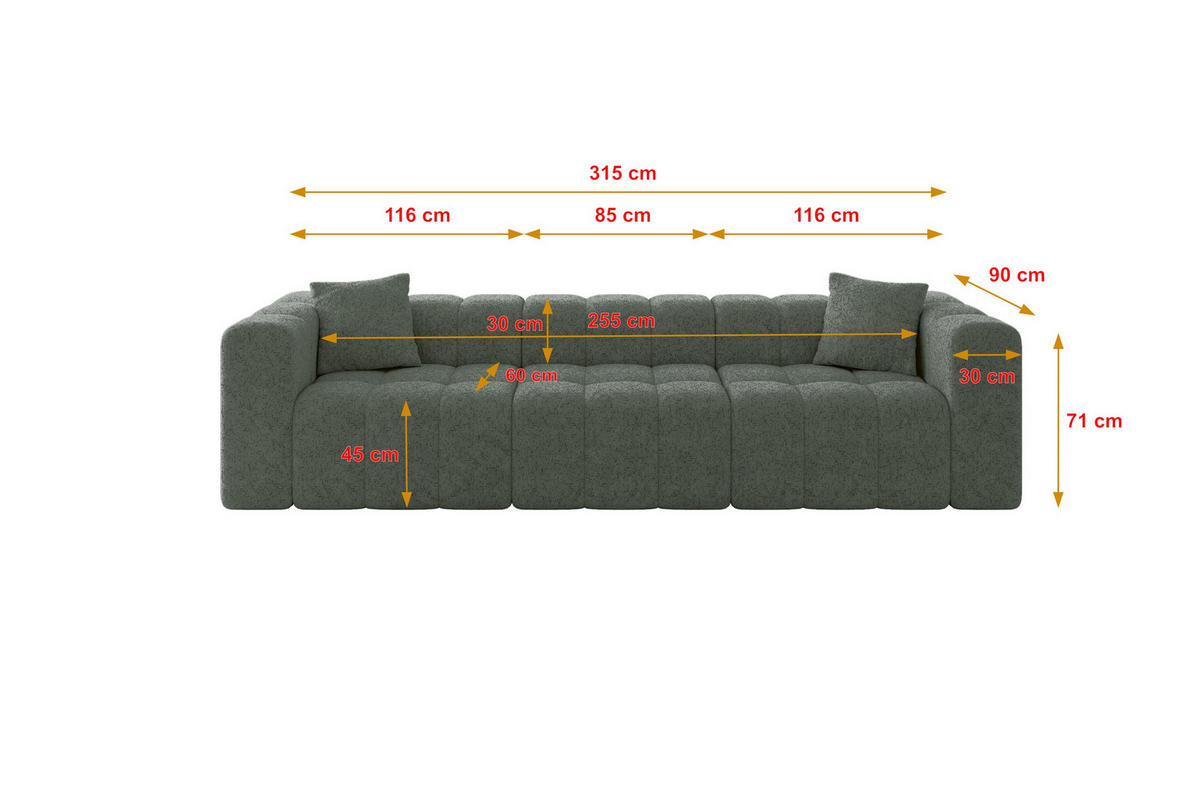 POHOVKA 3-MÍSTNÁ DONY-3 315x90x71 cm Zelená Žinylka - černá/smaragdově zelená, kompozitní dřevo/textil (315/71/90cm) - ALTDECOR