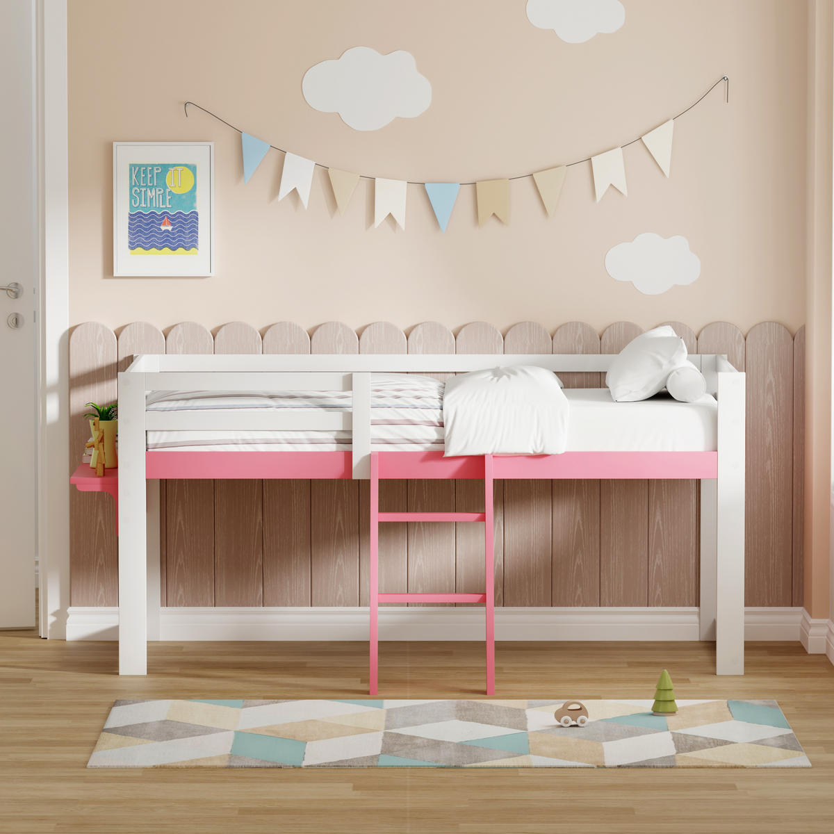 HOCHBETT 90/200 cm Weiß + Rosa - Pink/Weiß, Holz