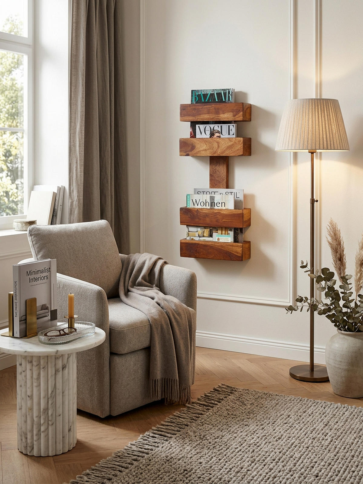 ZEITUNGSSTÄNDER NAKO Massivholz Klassisch Handgefertigt, Braun 30x10x72 cm - Braun, Holz (30/72/10cm) - KADIMA DESIGN