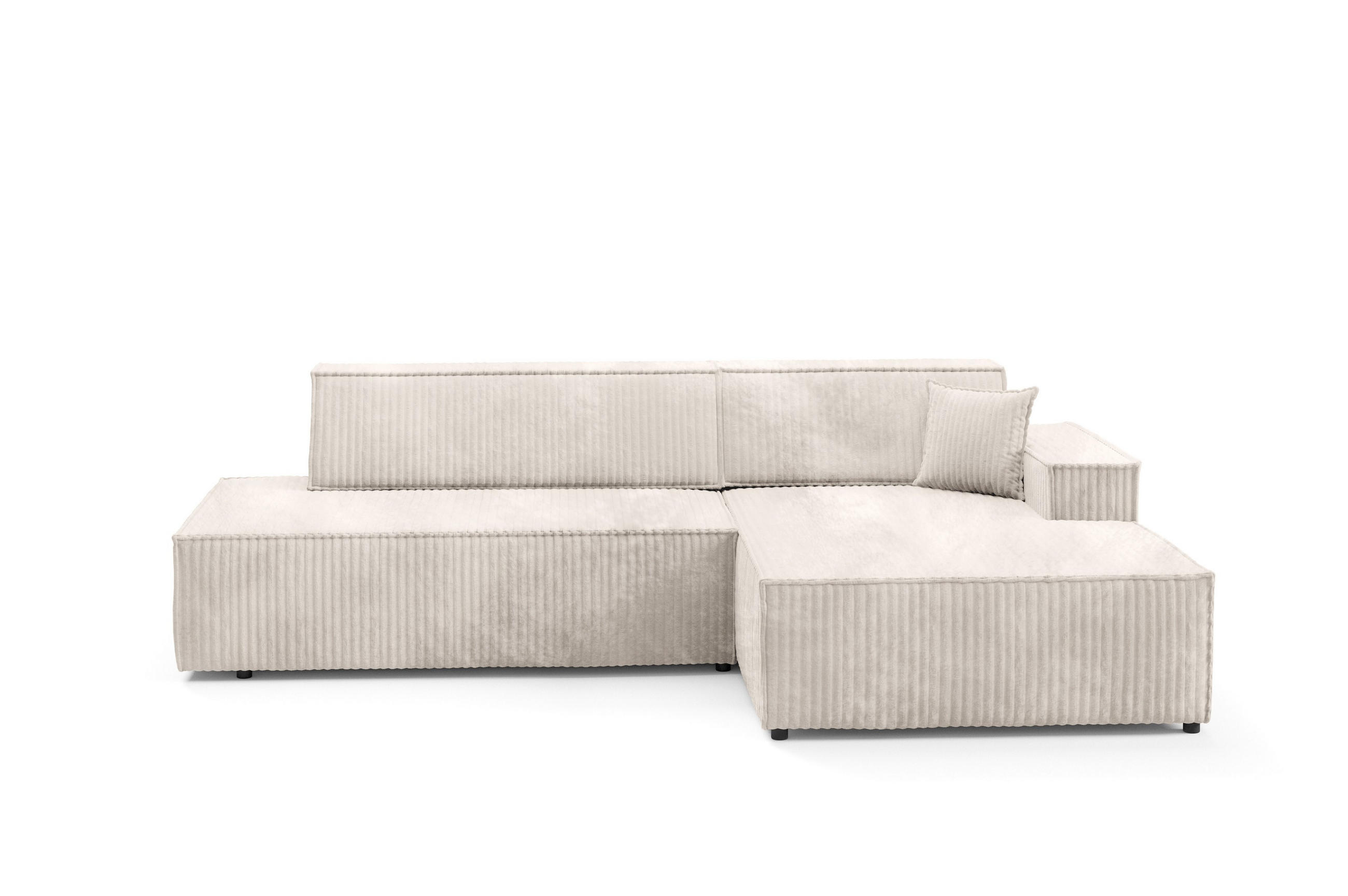 ECKSOFA TESSO R-S Creme Kordstoff mit Schlaffunktion - Creme, Holz (247/170cm) - MASSENO