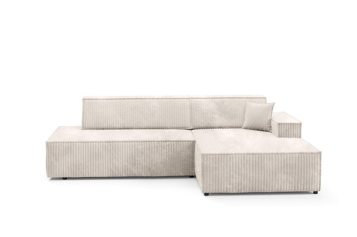 ECKSOFA TESSO R-S Creme Kordstoff mit Schlaffunktion - Creme, Holz (247/170cm) - MASSENO