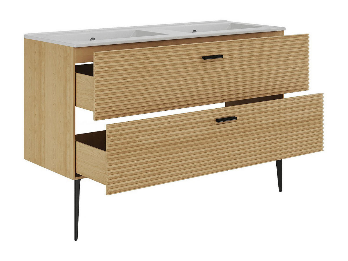 DOPPELWASCHTISCH - 120 cm x 46 cm - Holz, Platte - Naturfarben Hell - SARONE - Naturfarben, Holz (120/55/46cm) - Vente-Unique