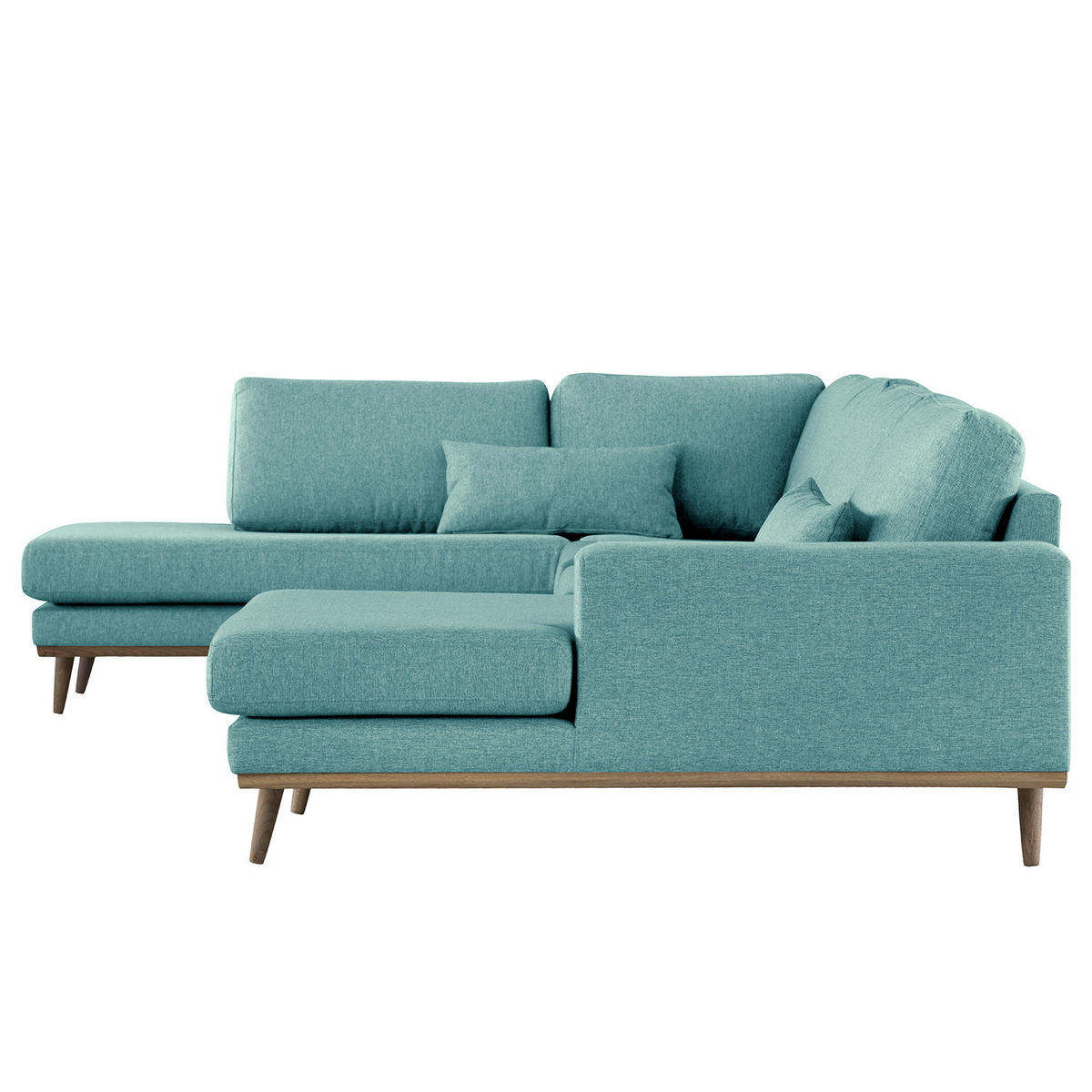 WOHNLANDSCHAFT mit Longchair - Eichefarben/Petrol, Eichenholz/Textil (371/81/219cm) - home24