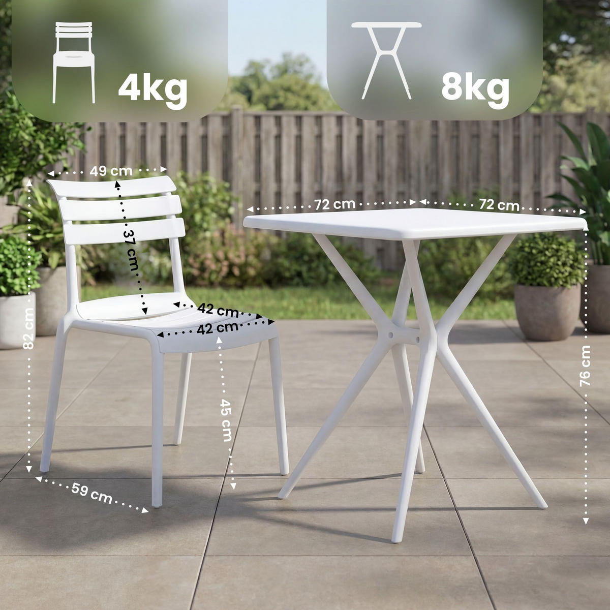 GARTENMÖBEL-SET Klara 4 Stühle 190x190x82cm Kunststoff Weiß Balkonset - Weiß, Kunststoff - DELUKE
