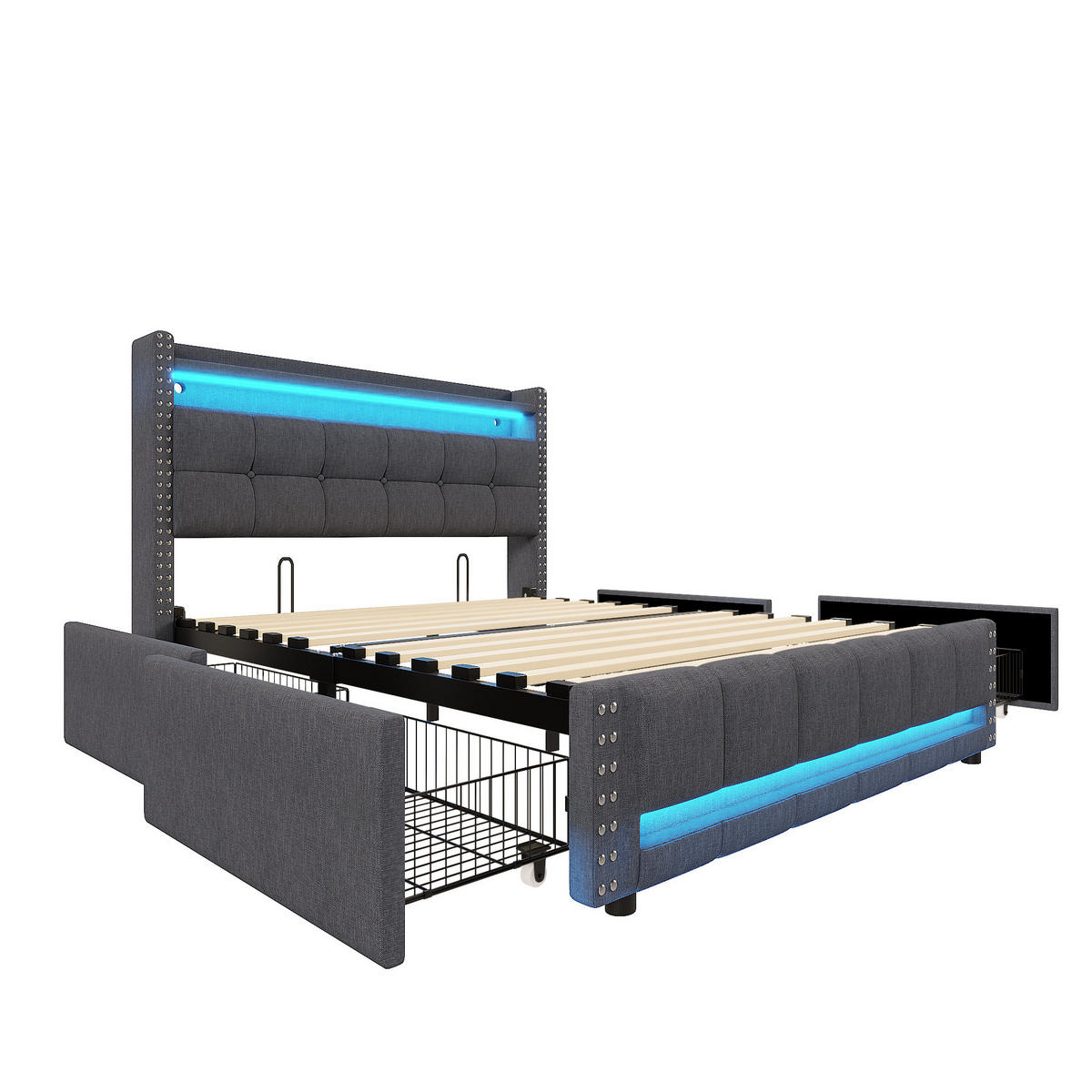 POLSTERBETT mit LED und USB 160x200 cm Grau - Grau, Metall (160/200cm) - Meubliv