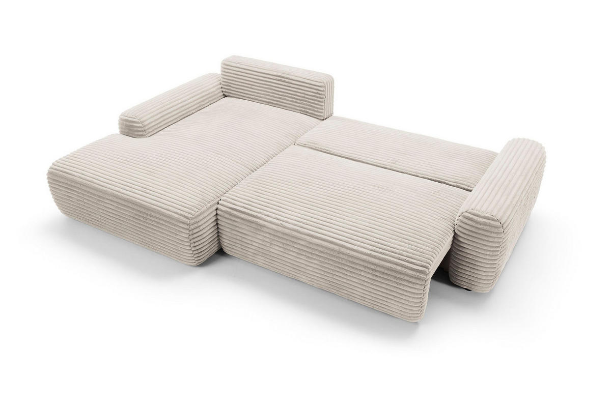 ECKSOFA OSSO Creme Velours-Stoff mit Schlaffunktion - Creme, Holz (264/162cm) - MASSENO