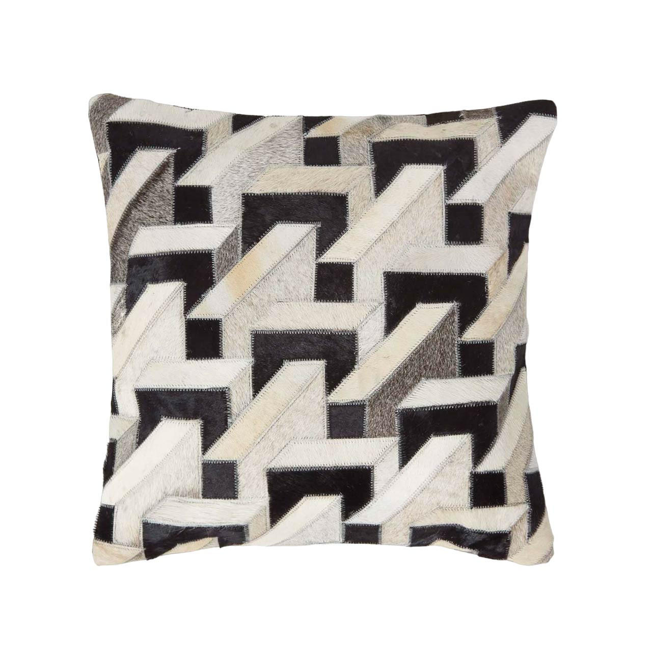 PATCHWORK-KISSEN Fell & Leder 45/45 cm geometrisch - Multicolor, Leder/Textil (45/45cm) - Homescapes